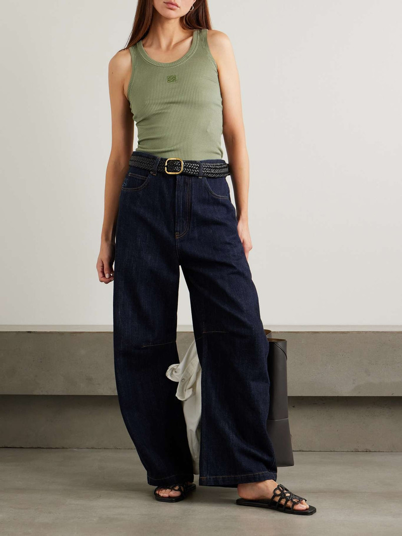 Loewe Anagram embroidered ribbed silk-jersey tank Green outlook