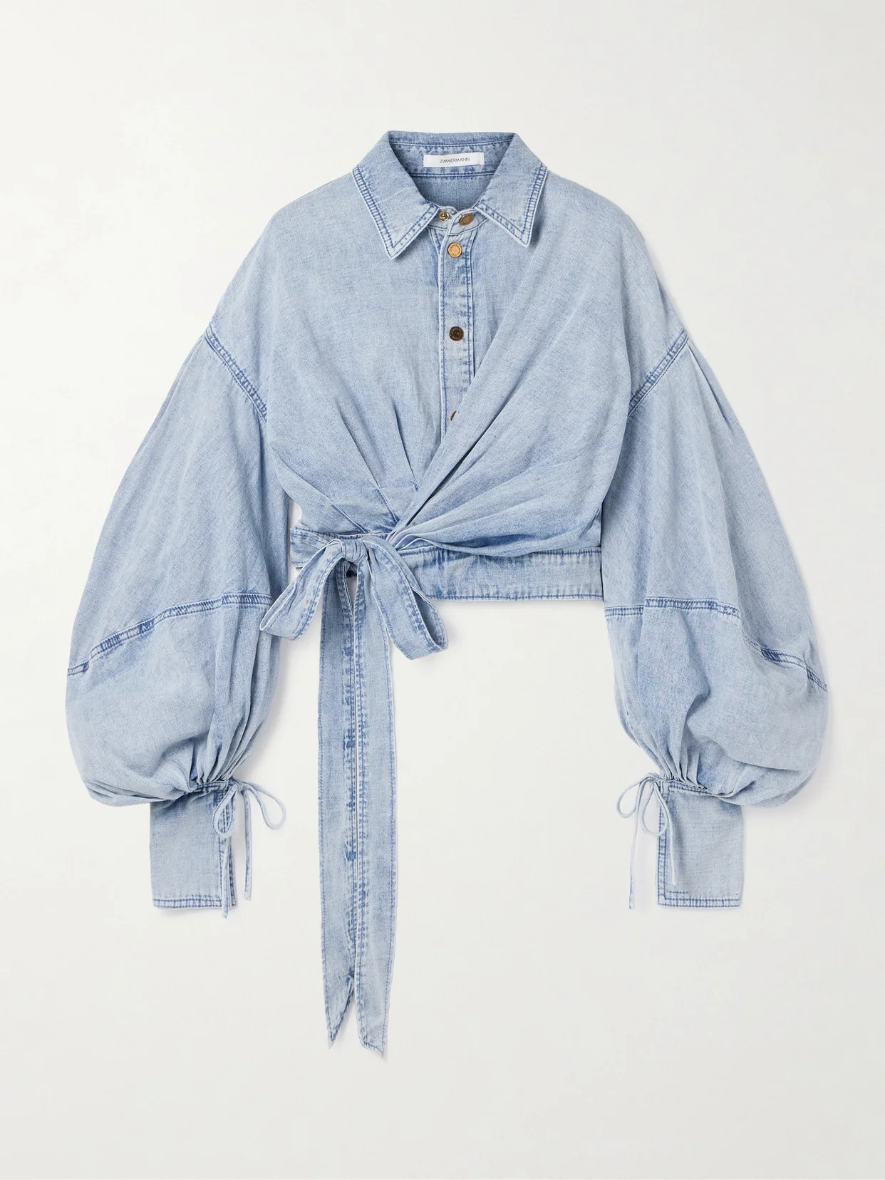 Cropped Wrap-effect Denim Top - 1