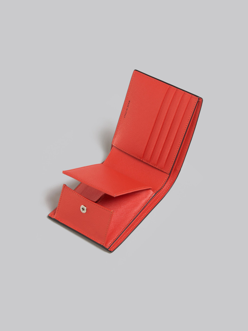 ORANGE AND BROWN SAFFIANO LEATHER BI-FOLD WALLET 5