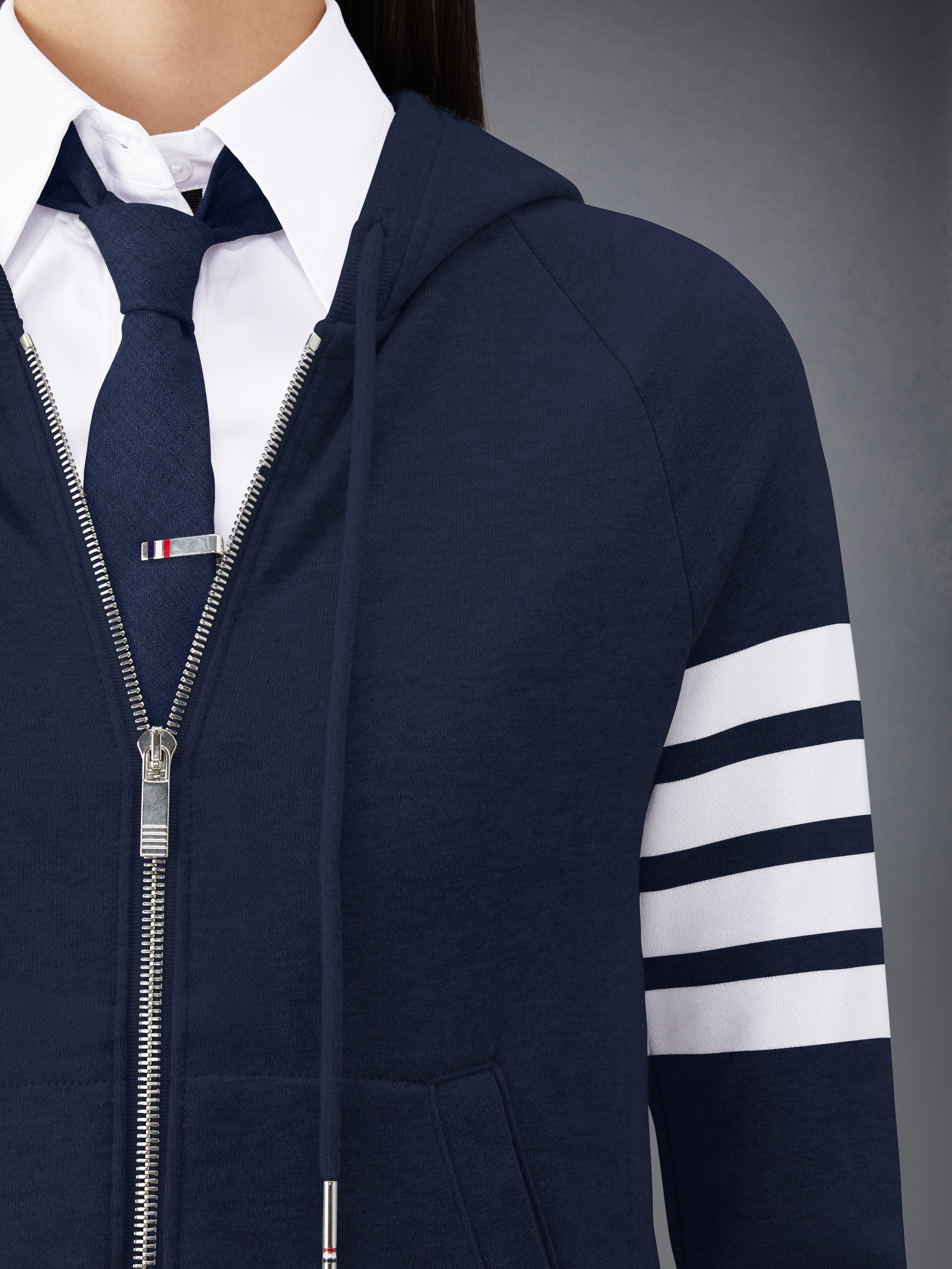 Navy Loopback Jersey Knit Engineered 4-bar Stripe Classic Hoodie - 6