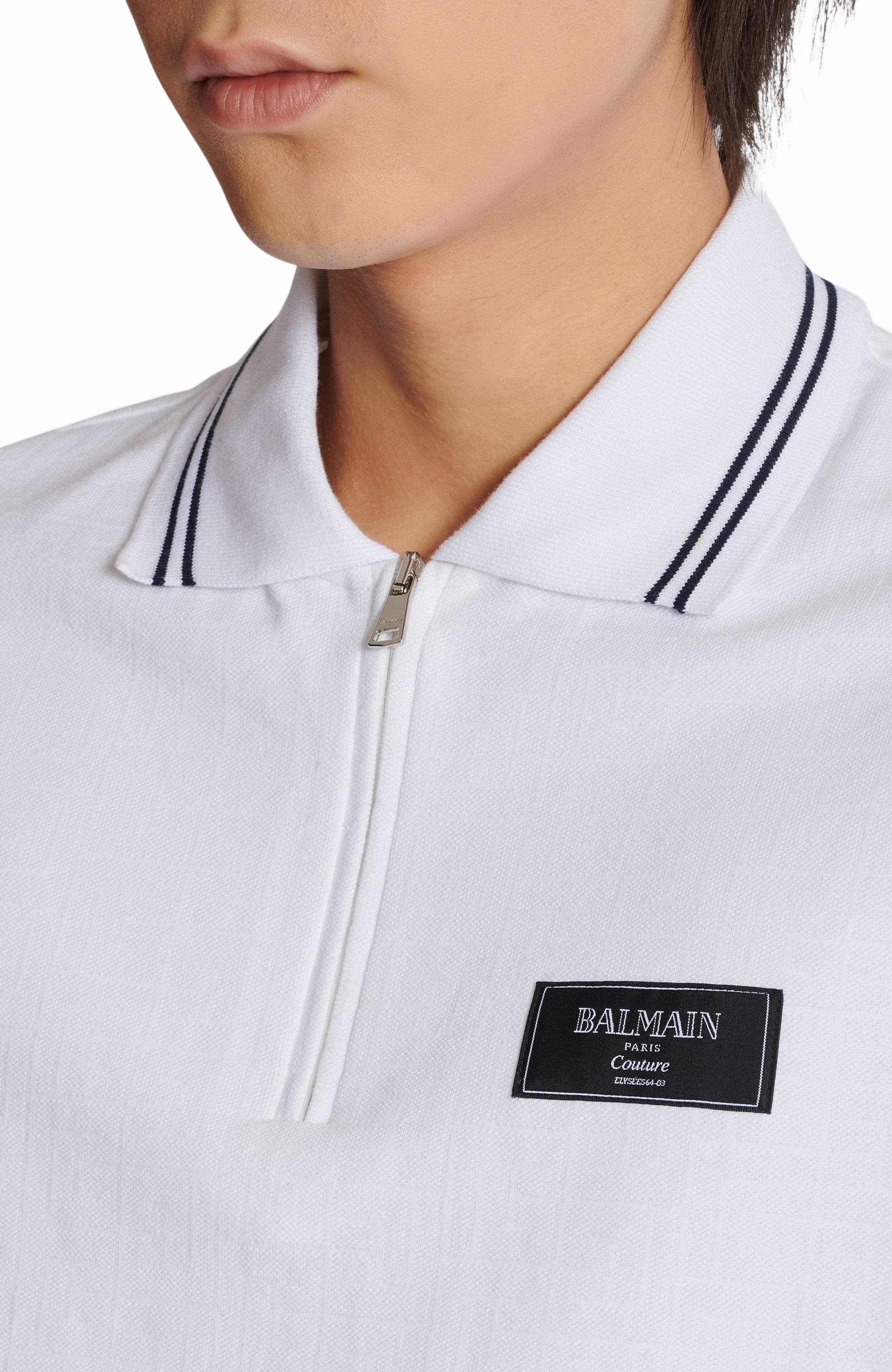 Monogrammed polo shirt with Balmain Couture label in White at Nordstrom - 7