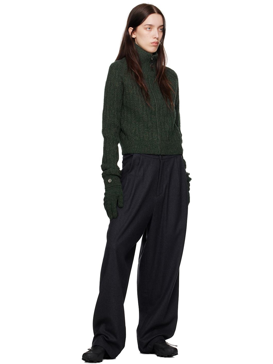 Green Cropped Knit Sweater - 4