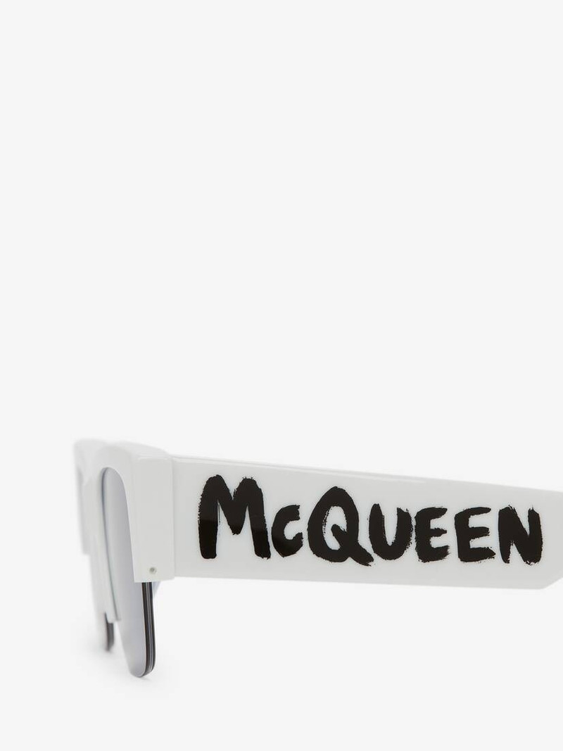 McQueen Graffiti Square Sunglasses in White/blue 4