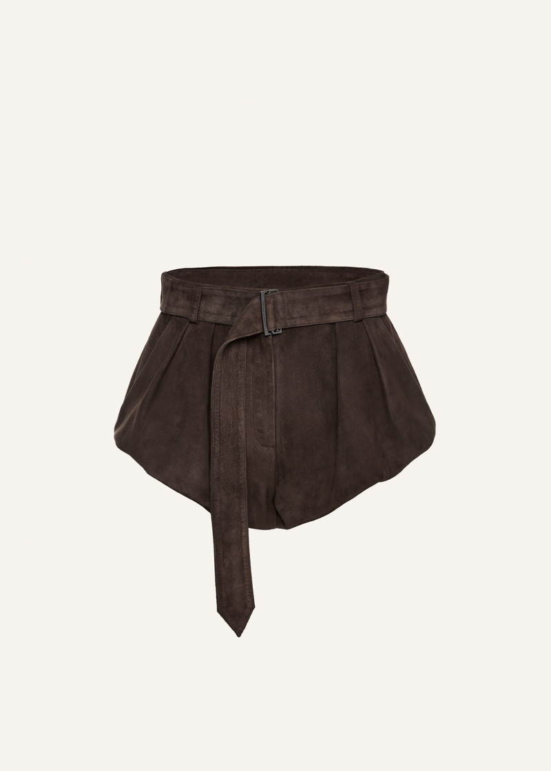 Flared suede shorts in brown 1