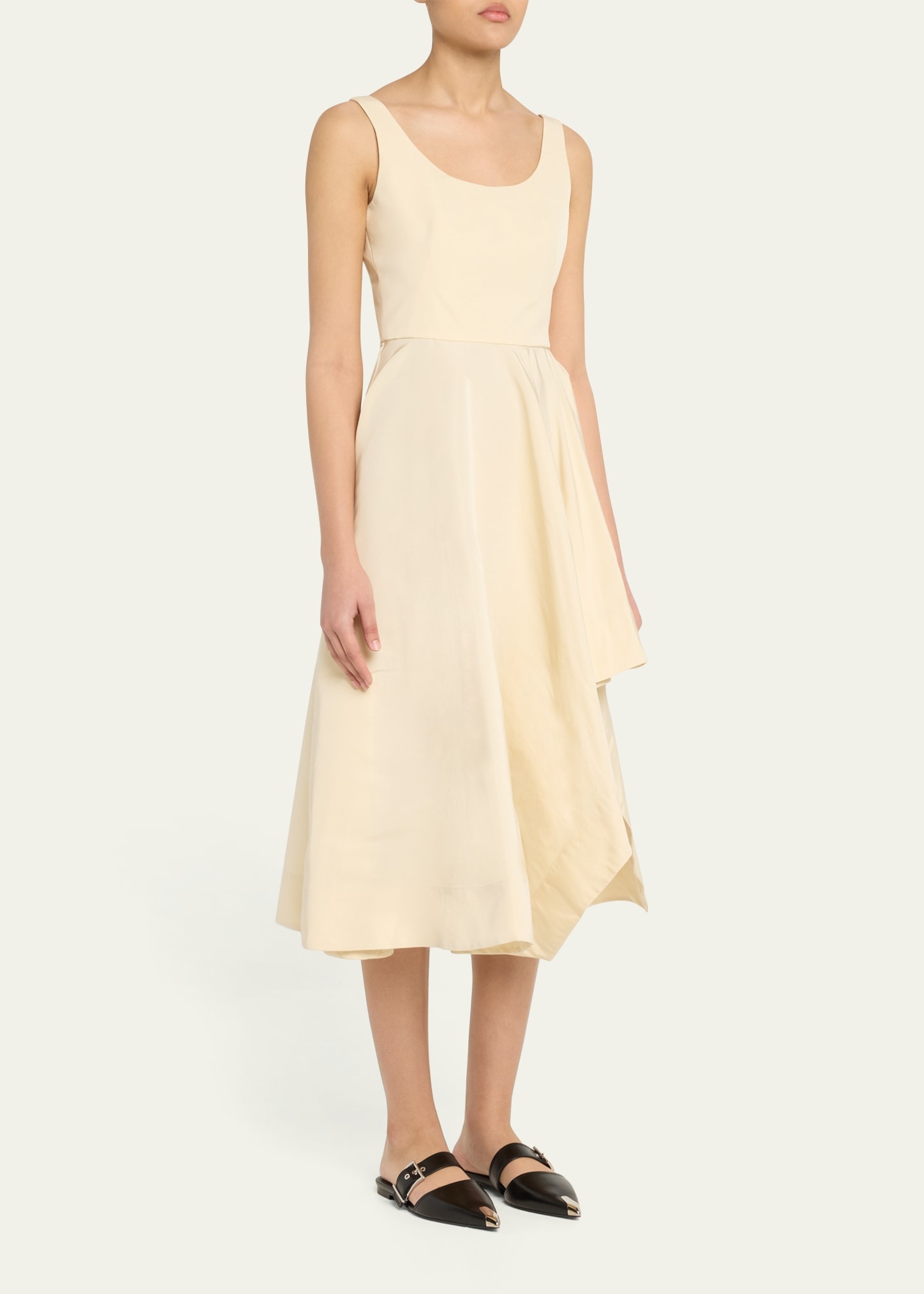 Scoop-Neck Asymmetric Midi Dress - 4