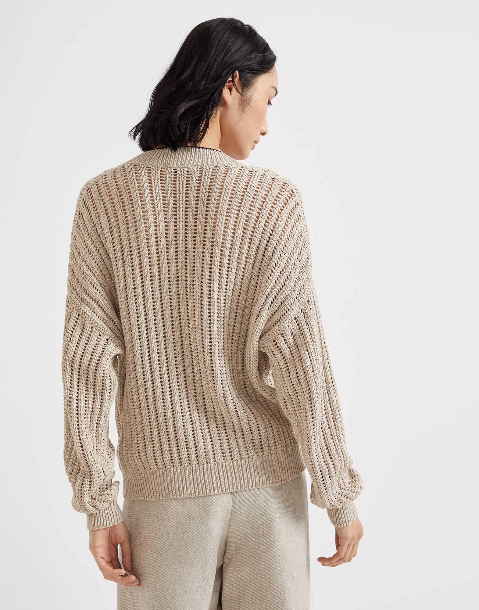 Cotton openwork rib cardigan with monili - 2