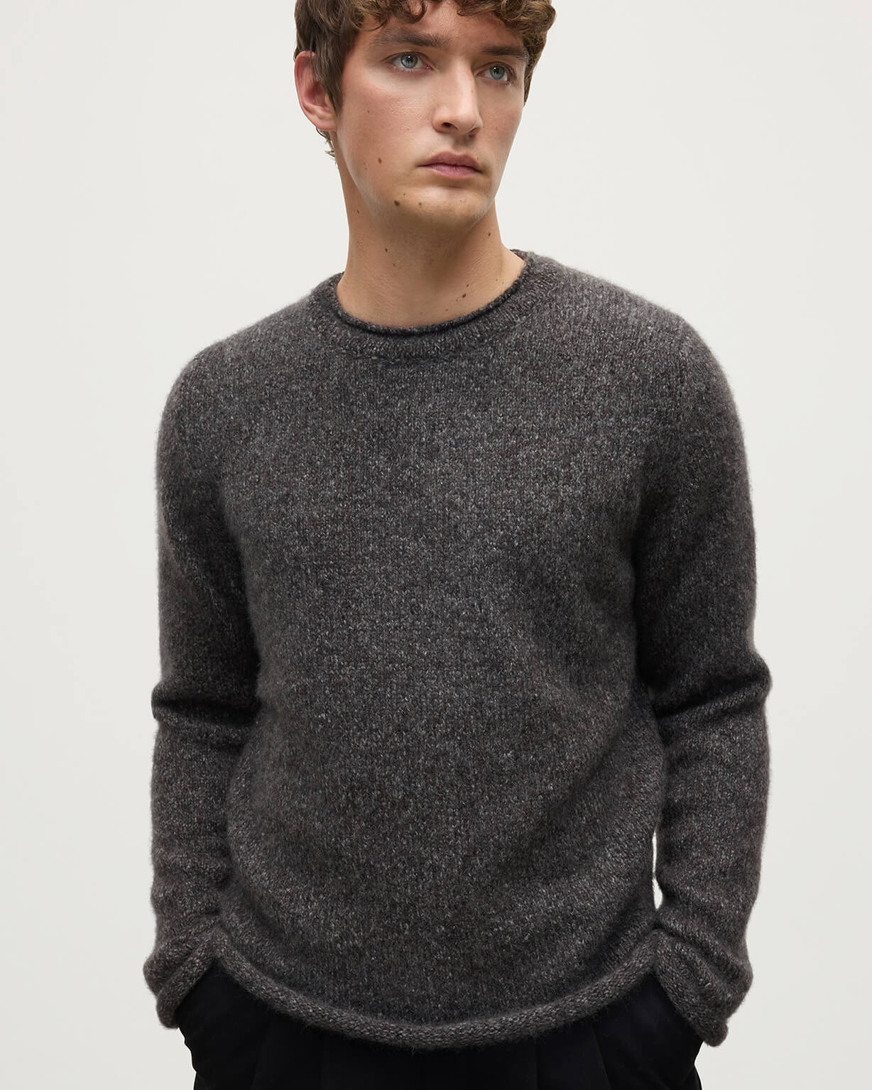 Brushed Cashmere Silk Grey Jumper - 5