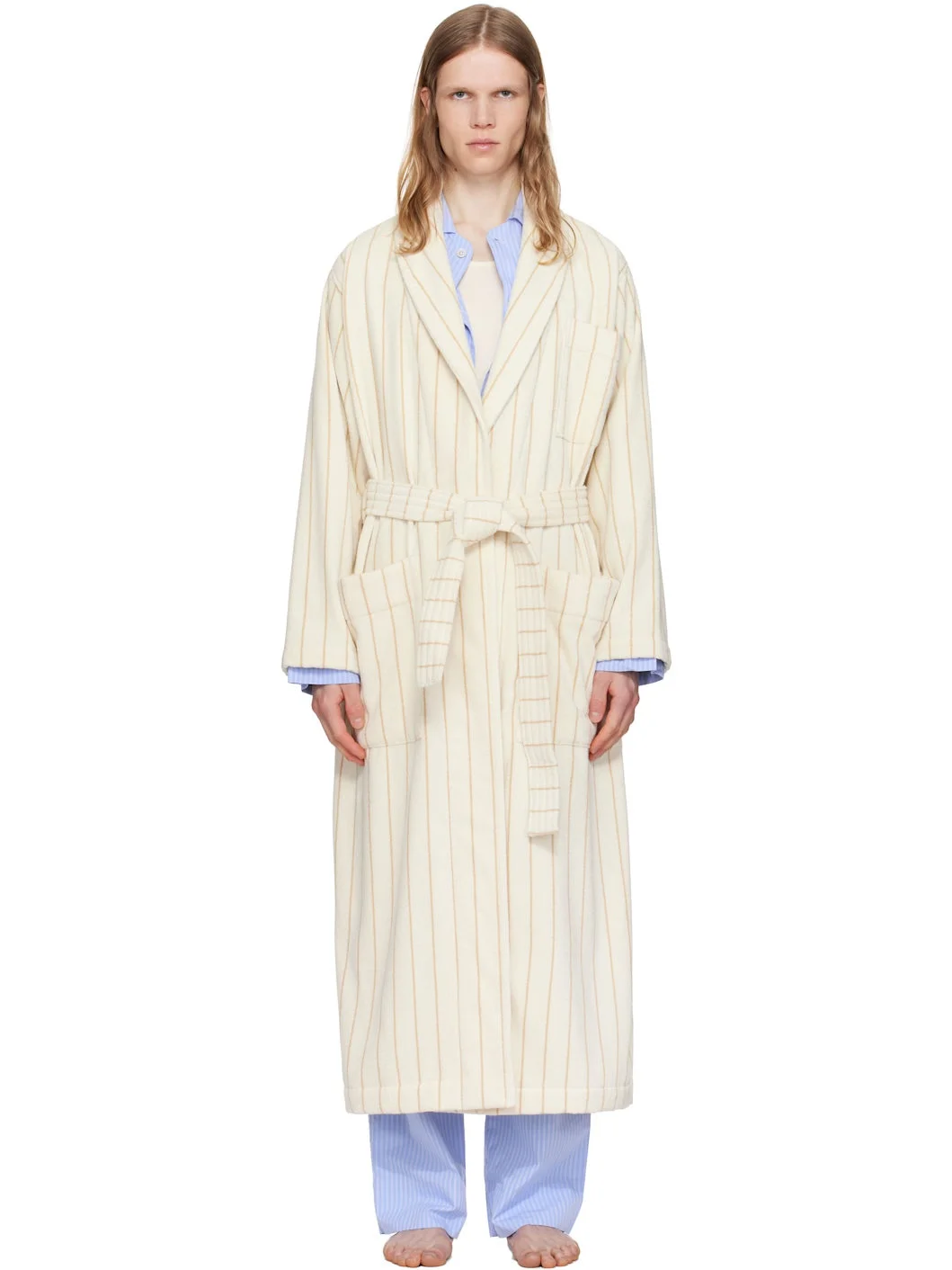 Off-White & Tan Terry Classic Bathrobe - 1