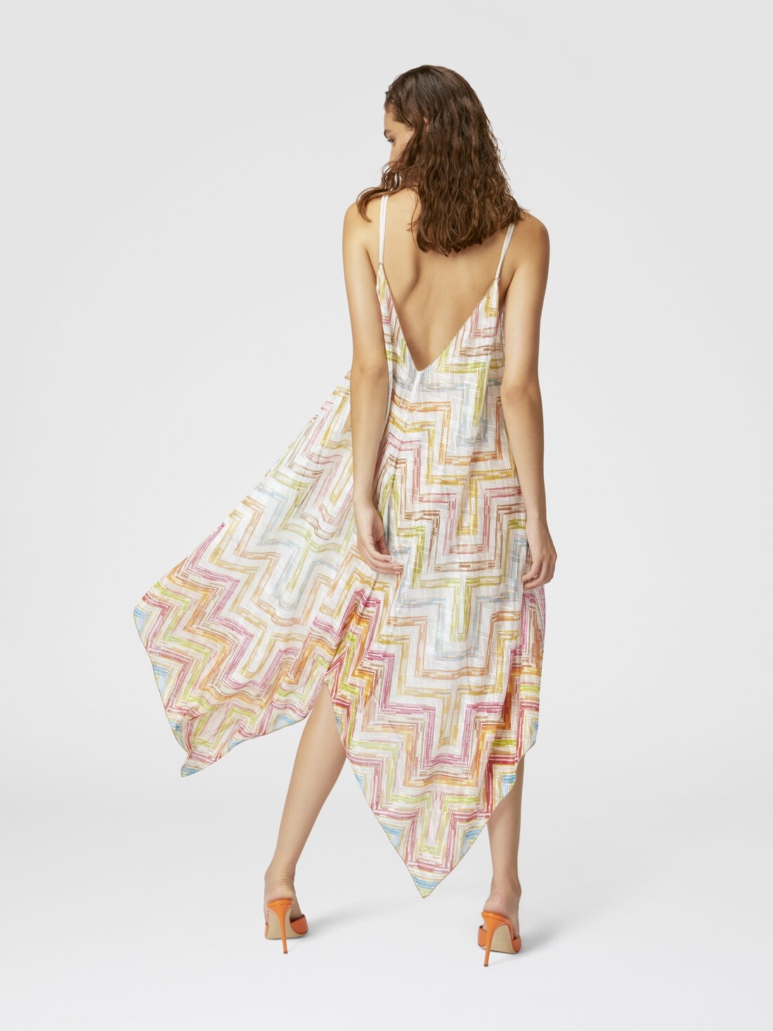Long cover-up dress in printed tulle with scarf bottom - 3
