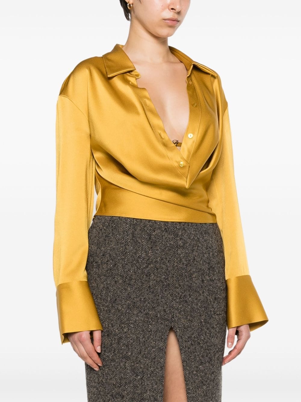 draped satin shirt - 3