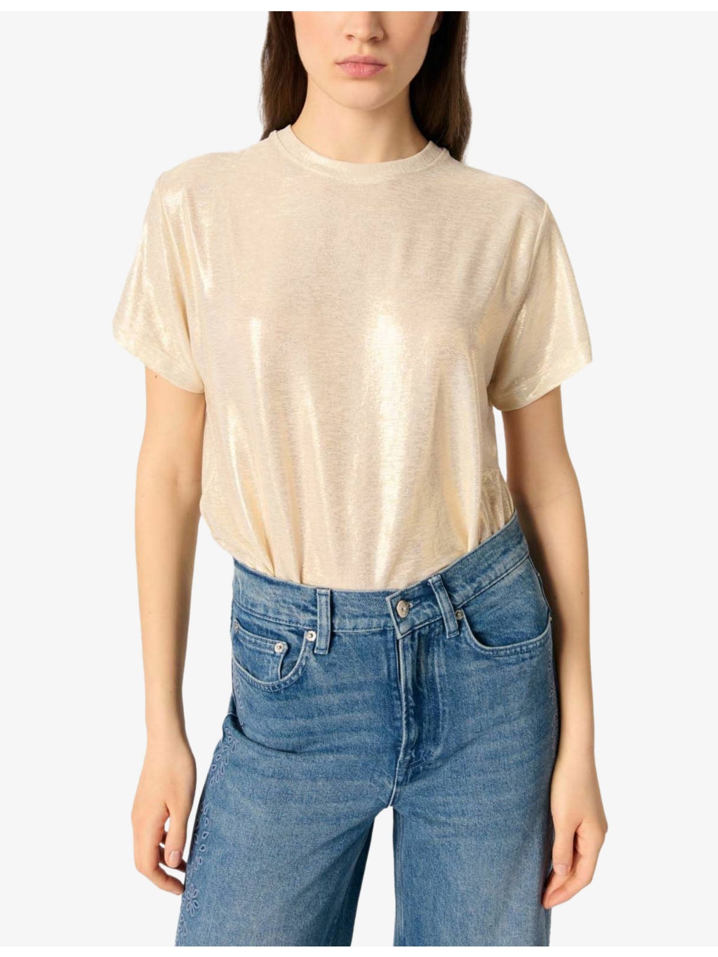 Short-Sleeved Metallic Stretch-Jersey T-Shirt - 5