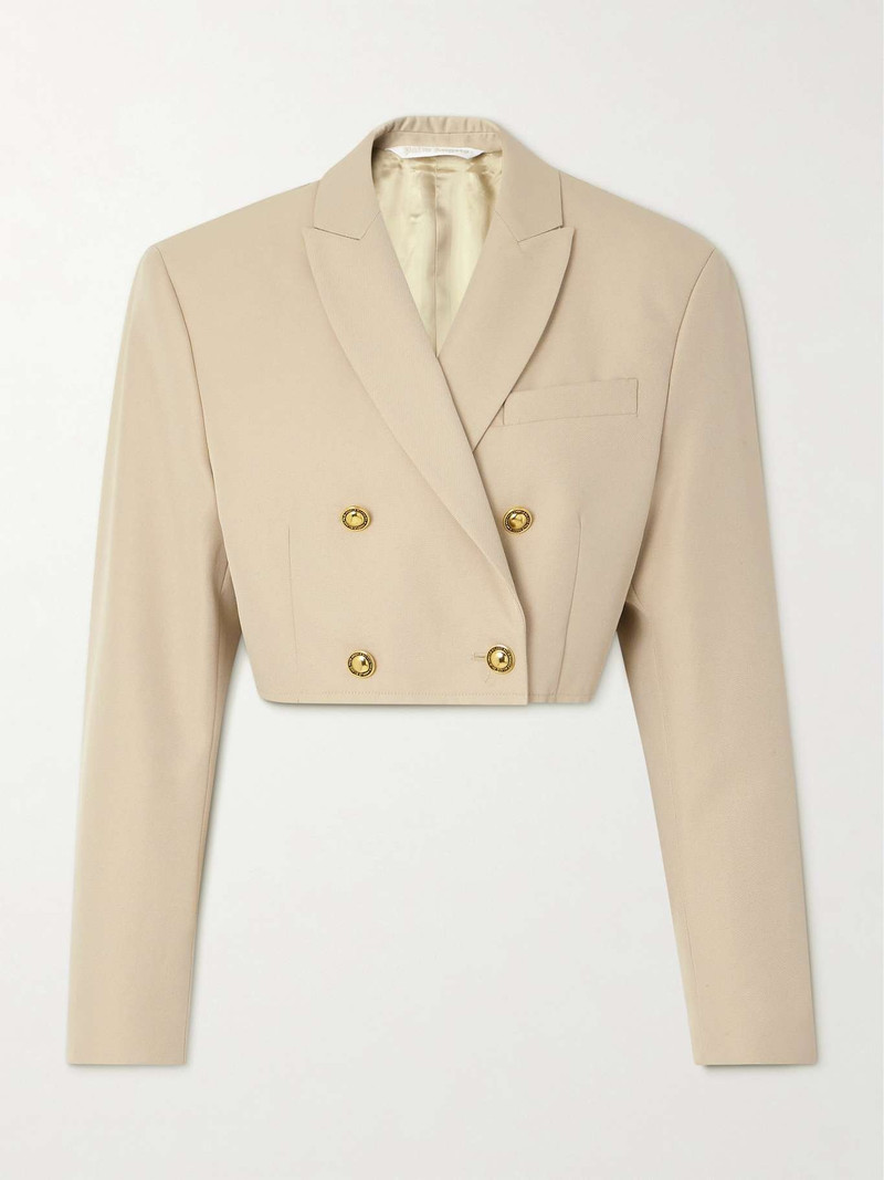 Double-breasted cropped twill blazer - 1
