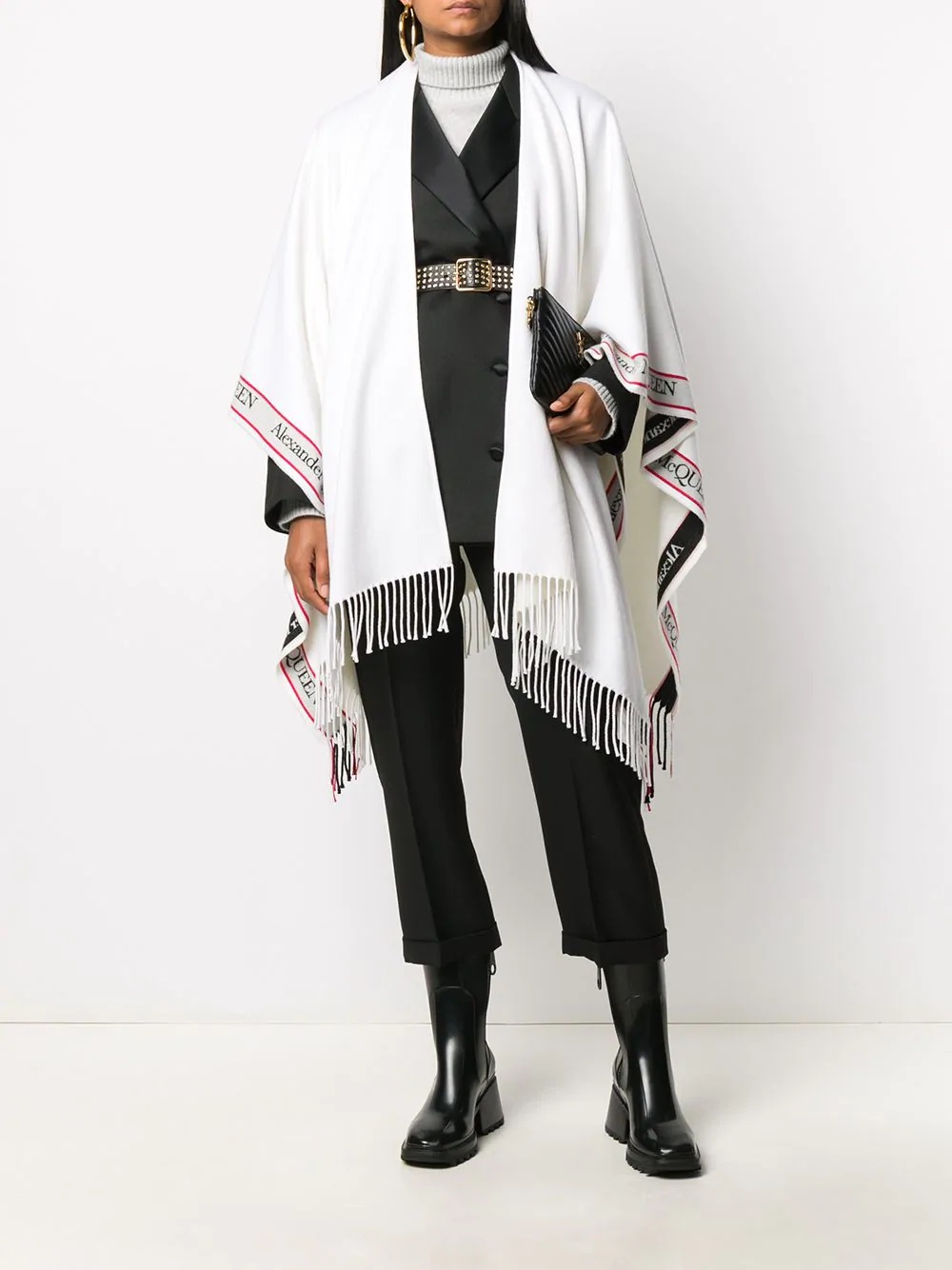 logo band fringed scarf - 2