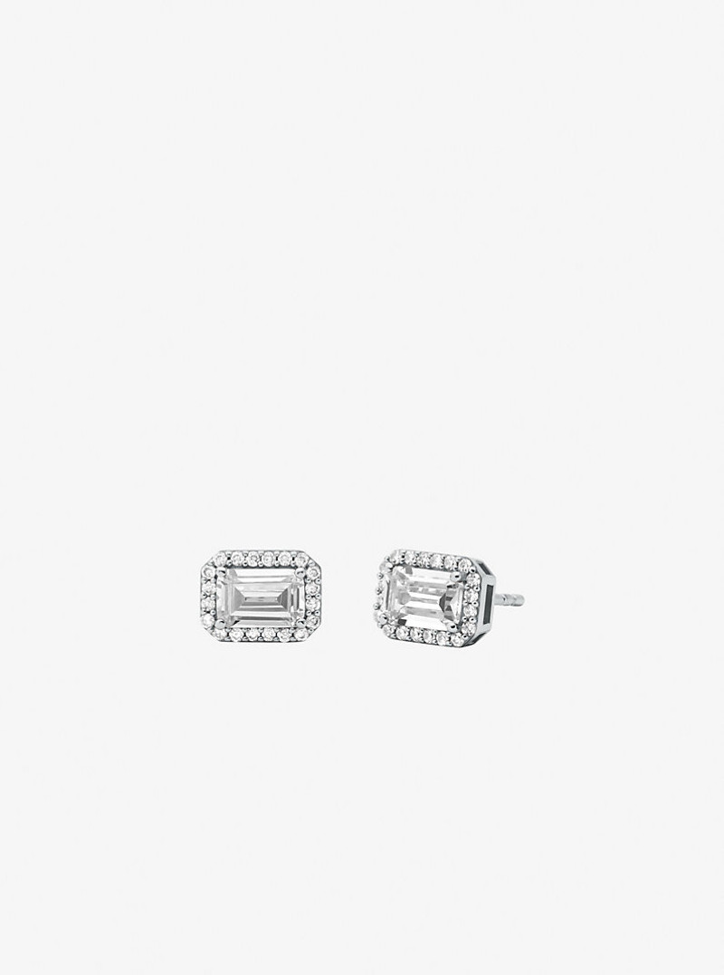 Precious Metal-Plated Pavé Halo Stud Earrings 1
