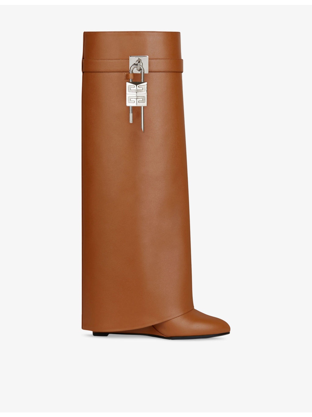 Shark Lock Leather Heeled Boots - 1