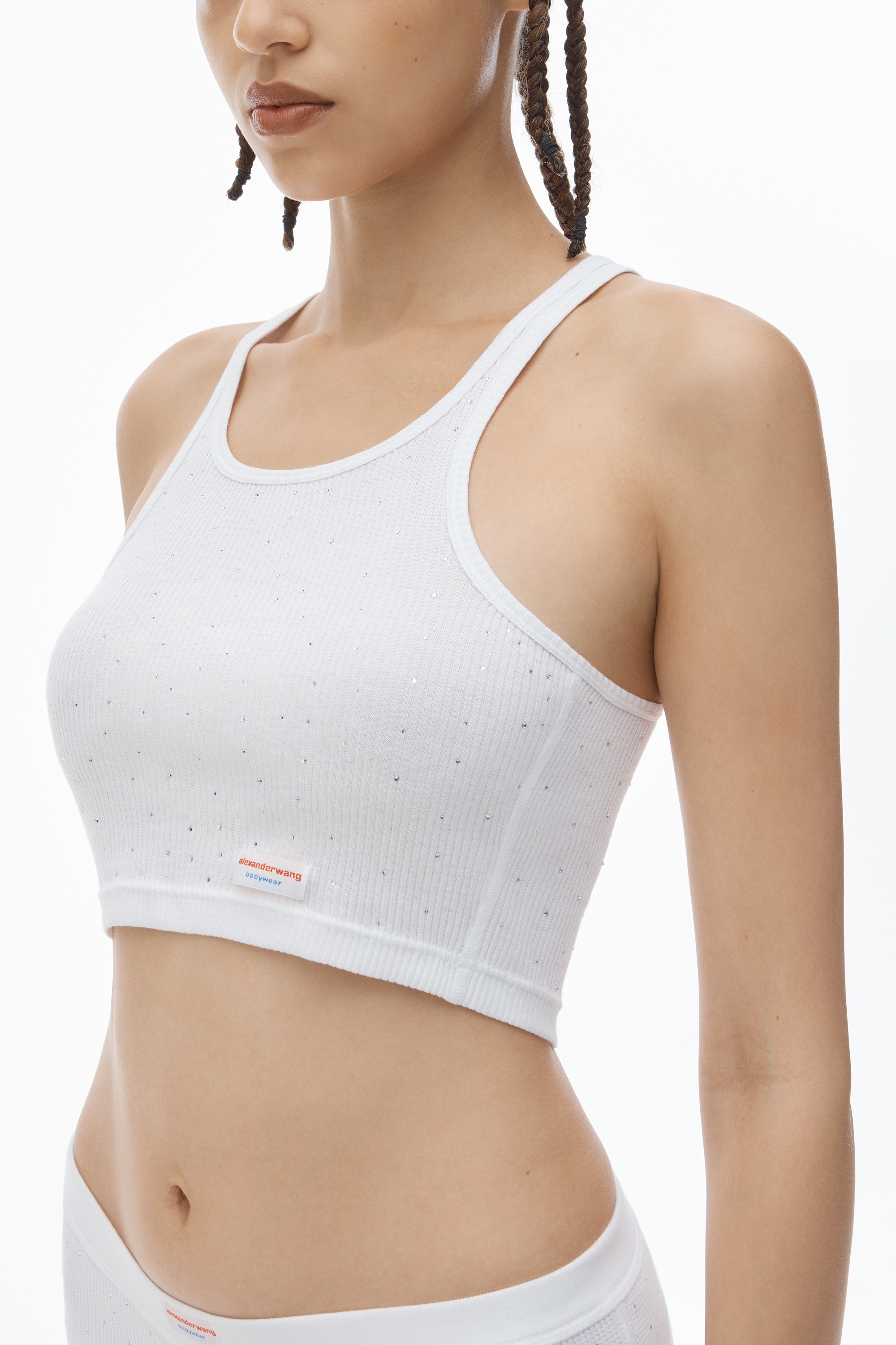 Crystal Hotfix Cropped Racer tank Tee - 3