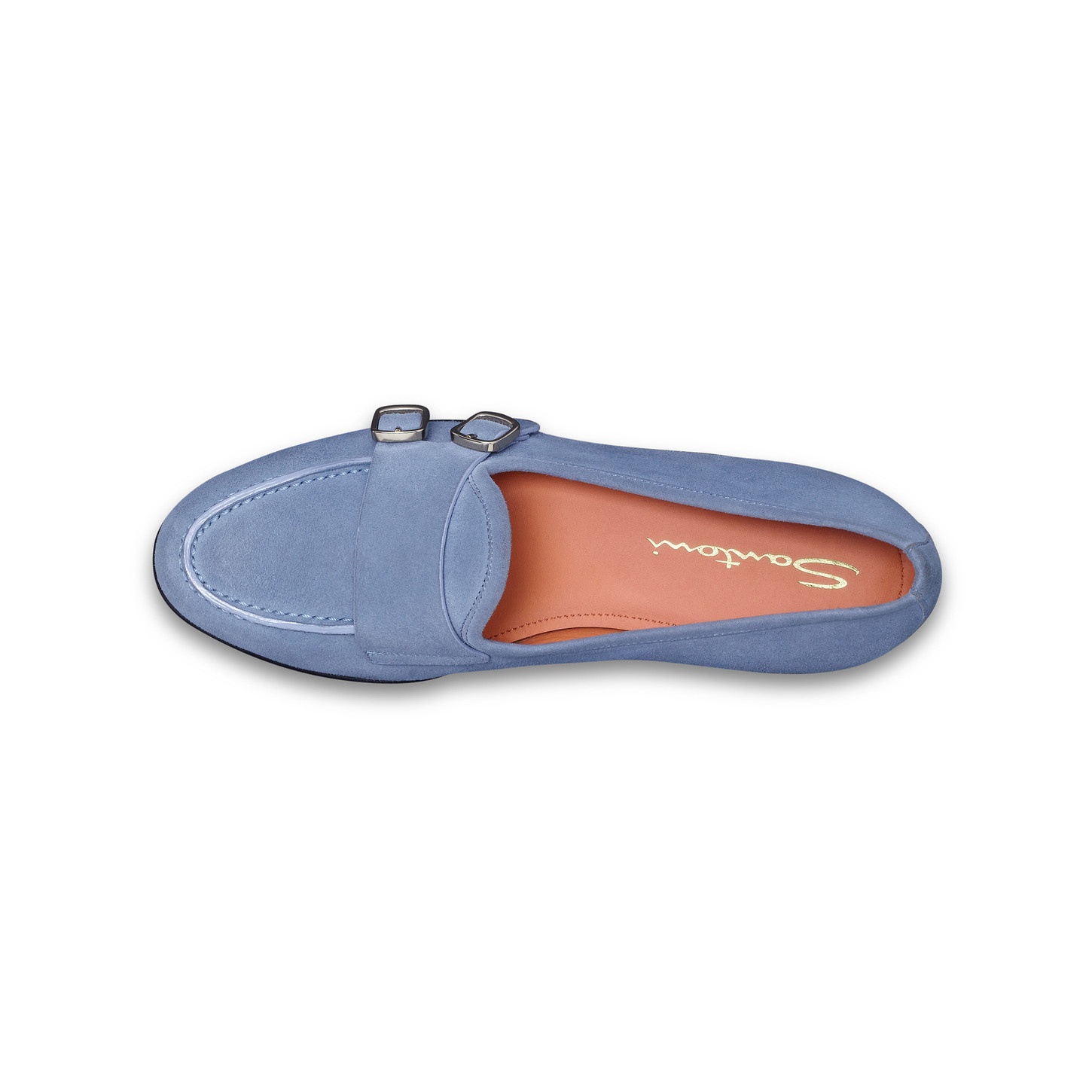 Women's light blue suede Andrea double-buckle loafer - 5