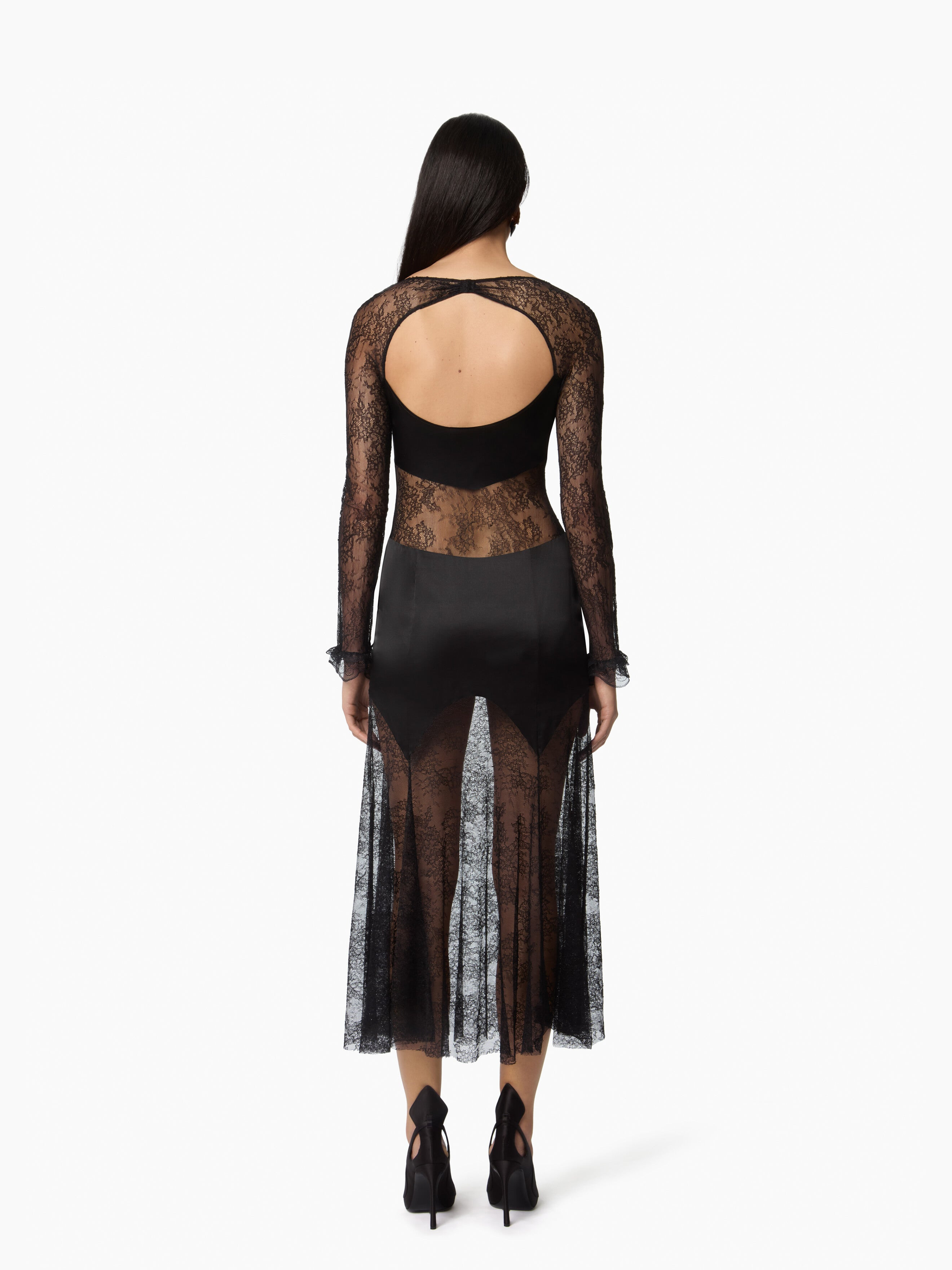 Long Open Neck Lace Dress - 4