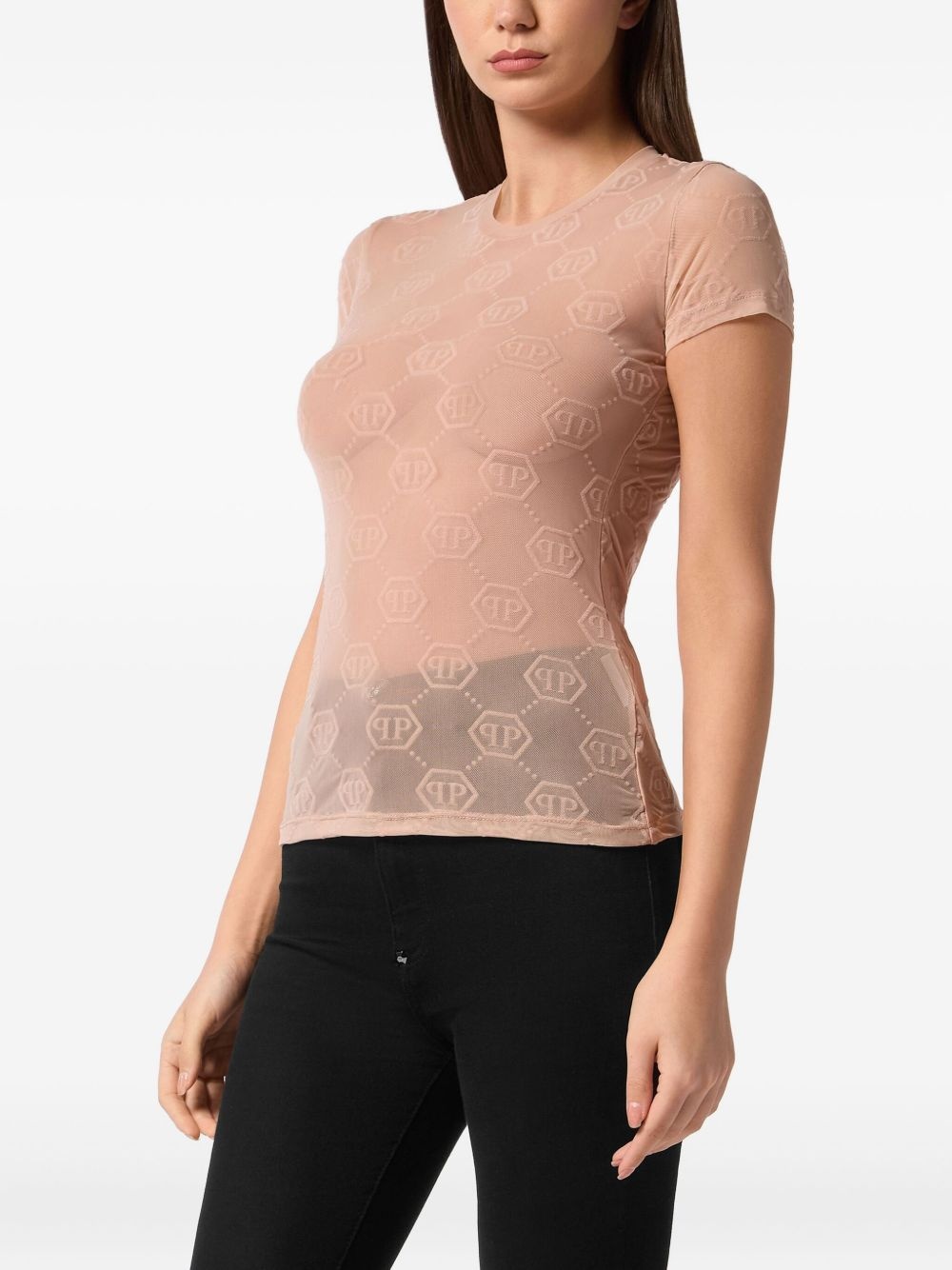 monogram-pattern tulle T-shirt - 3