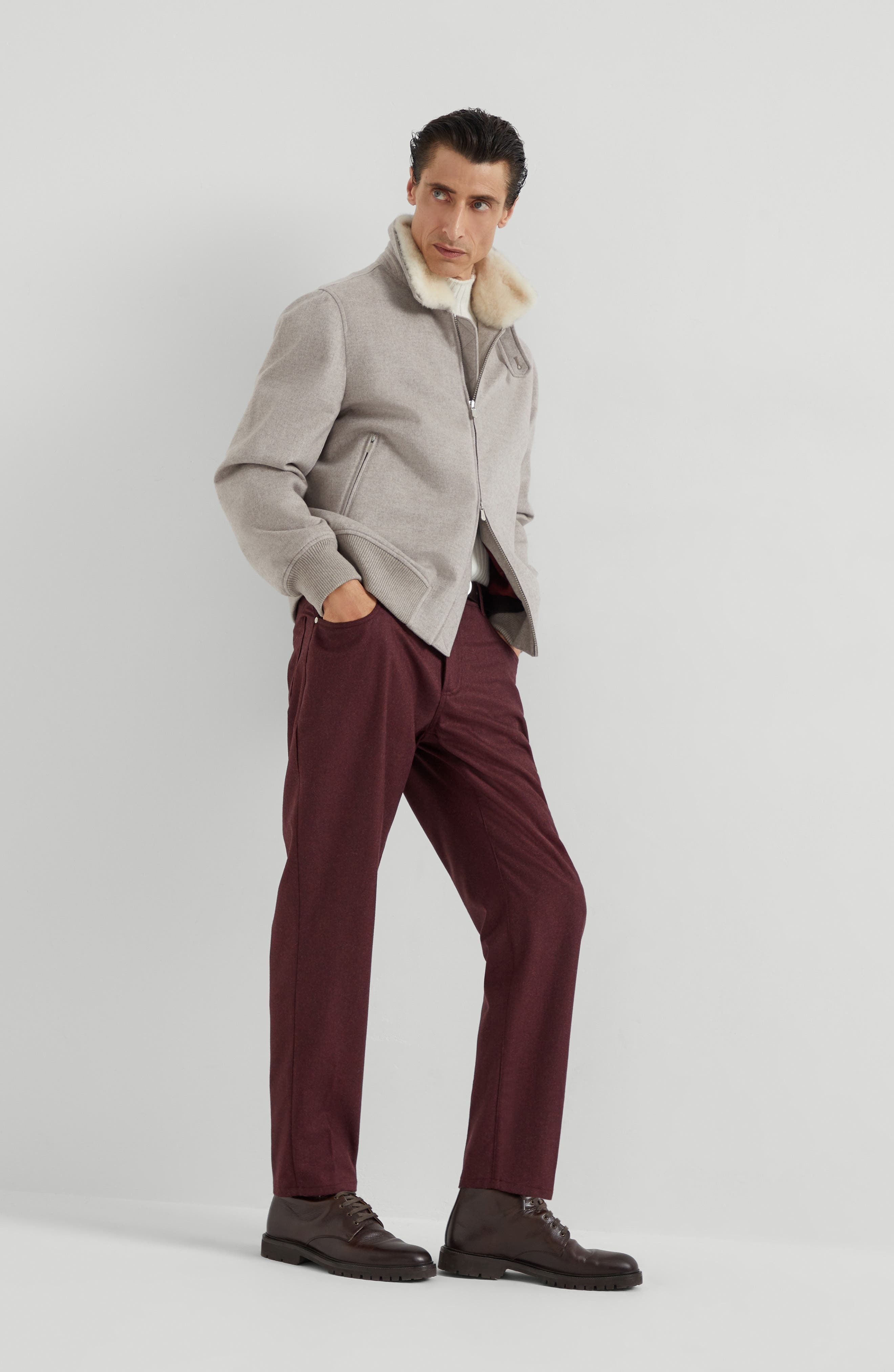 Brunello Cucinelli Cashmere beaver bomber jacket in Bark at Nordstrom - 6