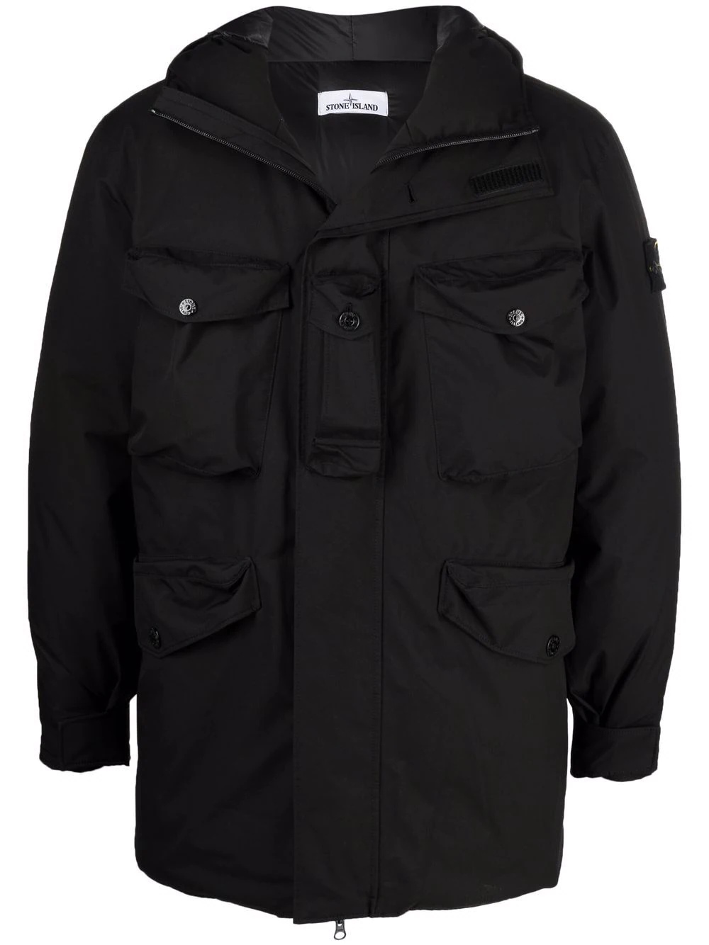 Compass-patch padded hooded jacket - 1