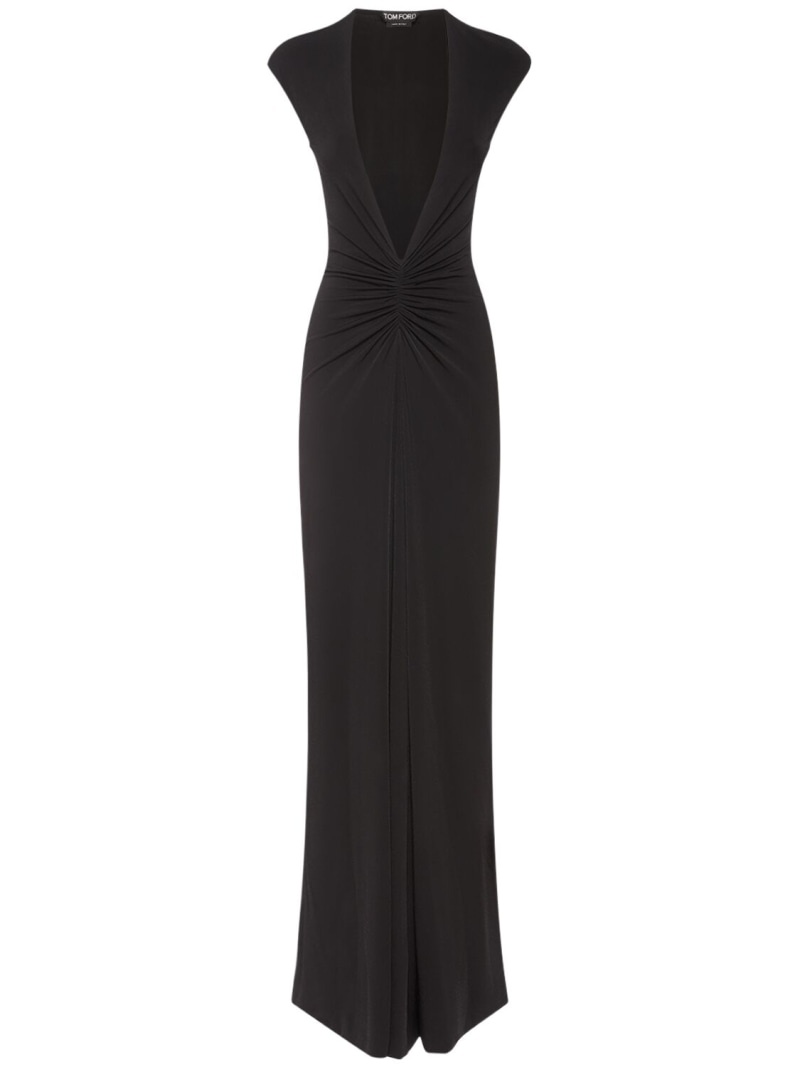 Stretch sable jersey draped long dress - 1