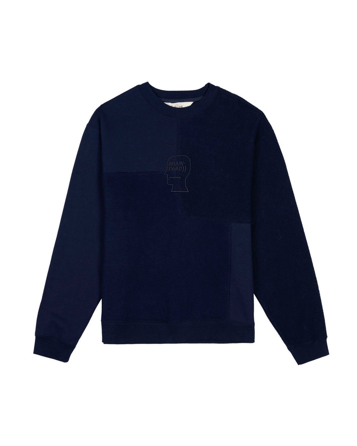 Paneled Long Sleeve Crewneck - Navy - 1