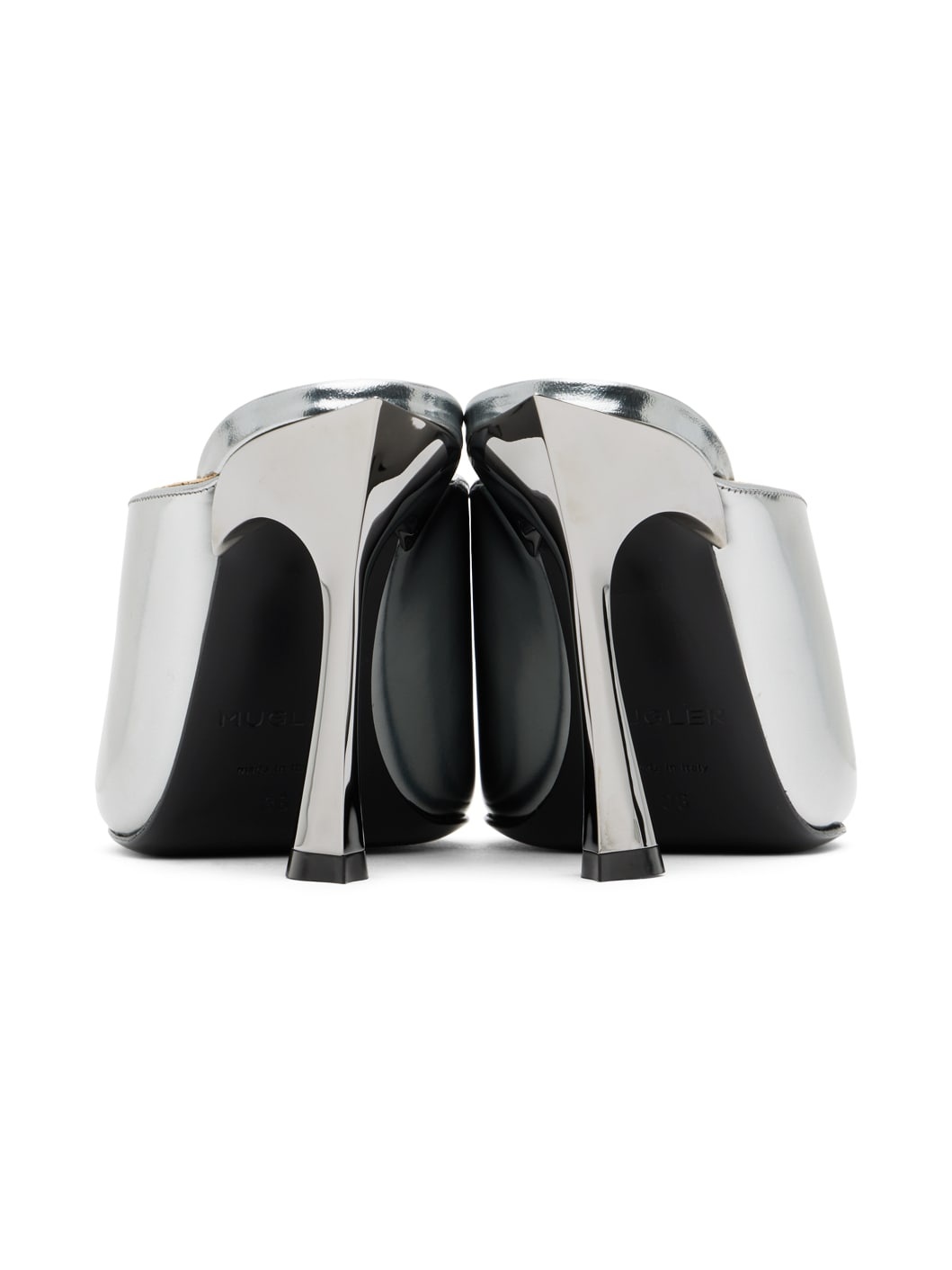 Silver Metallic Leather Fang 95 Mules - 2