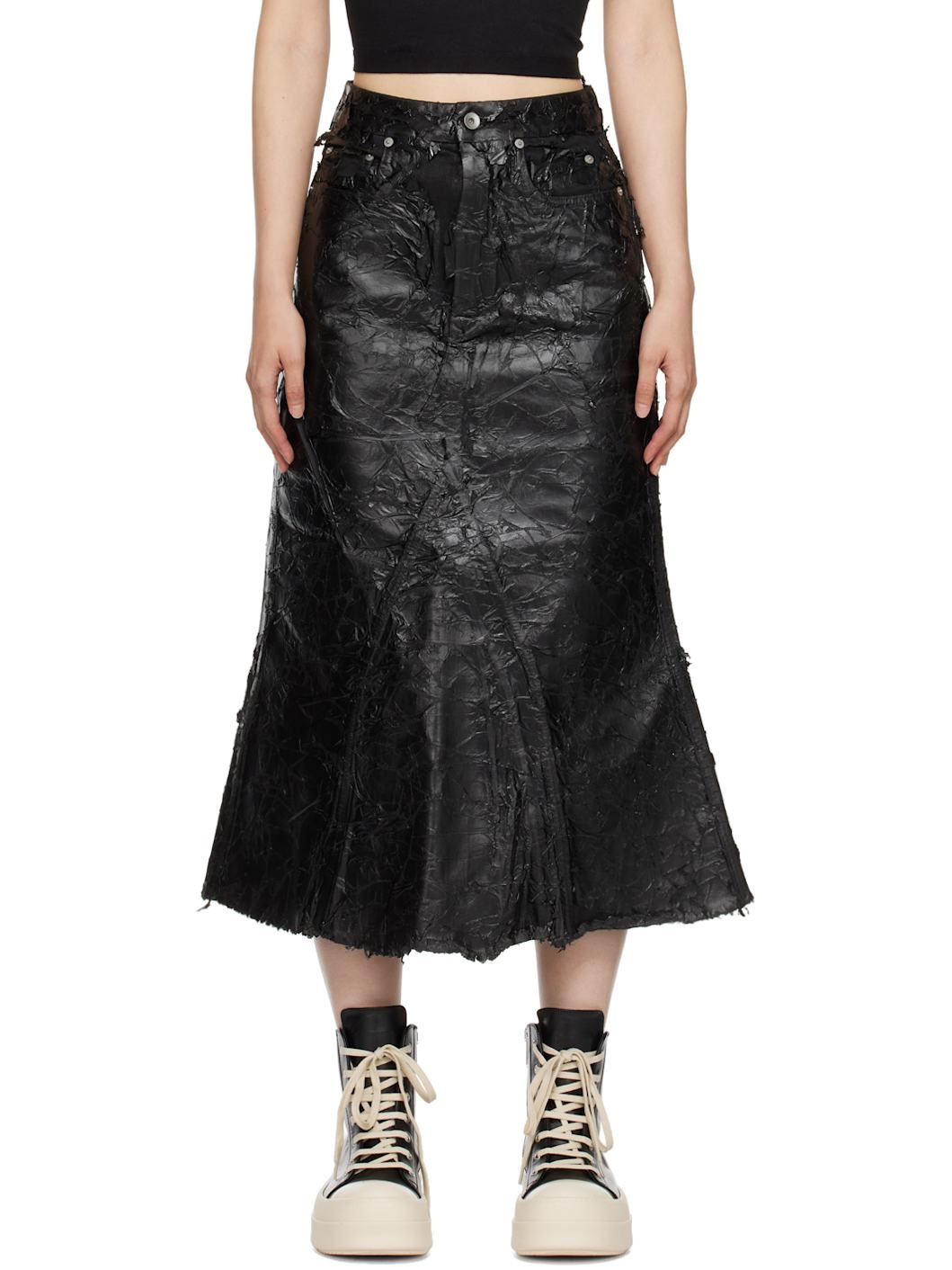 Black Porterville Godet Denim Midi Skirt - 1