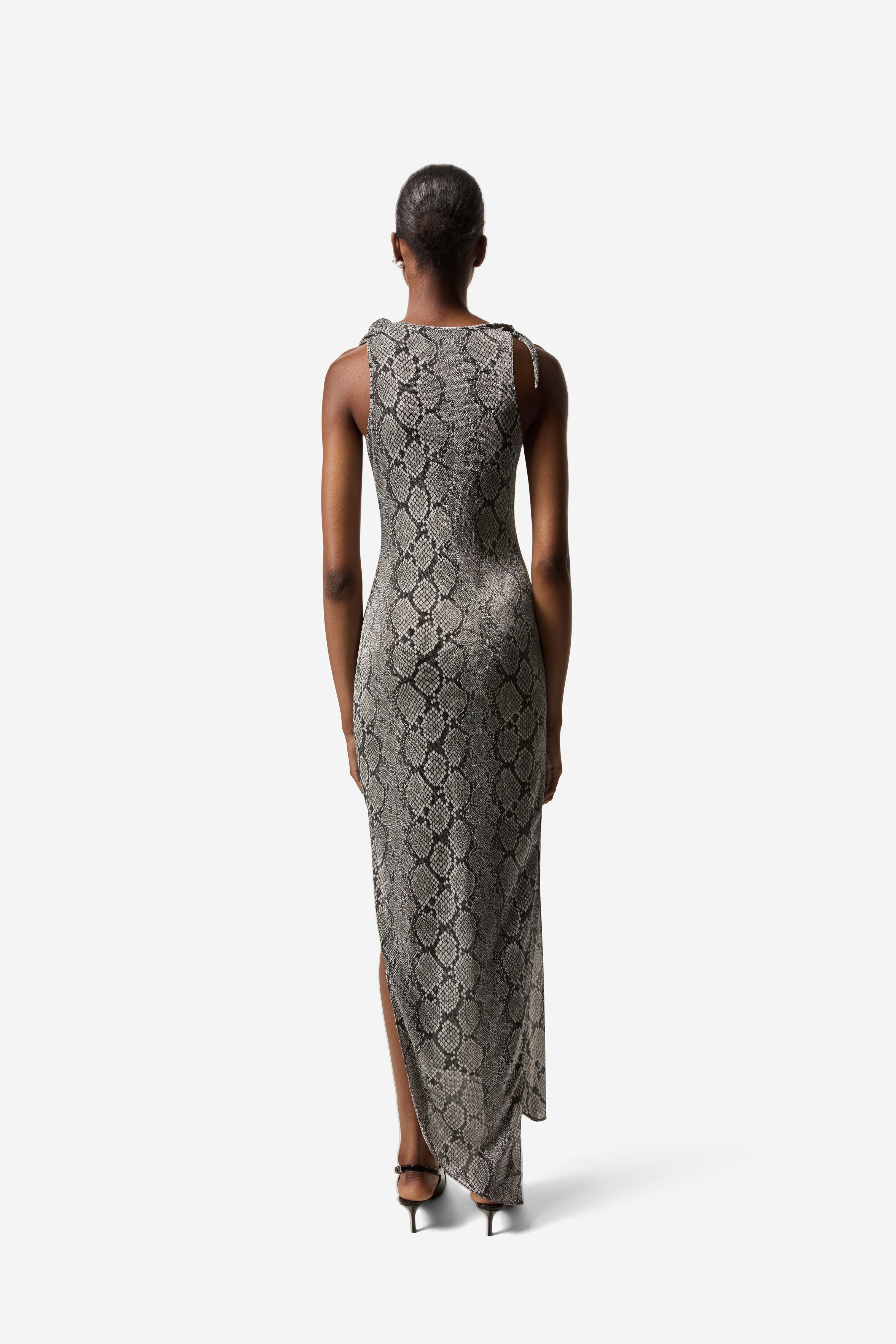 Snake Print Asymmetric Flower Gown - 4