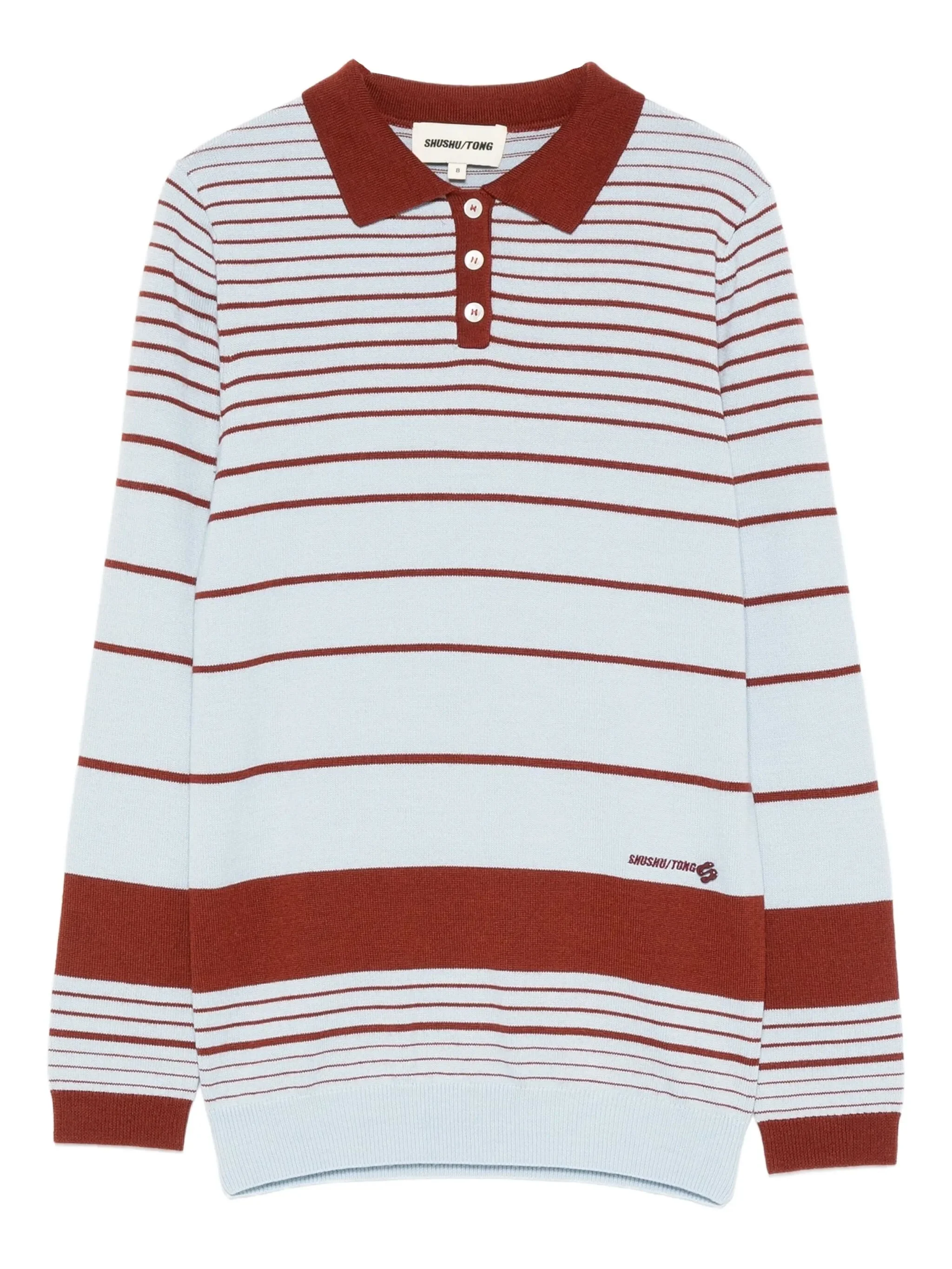 striped fine-knit polo top - 1