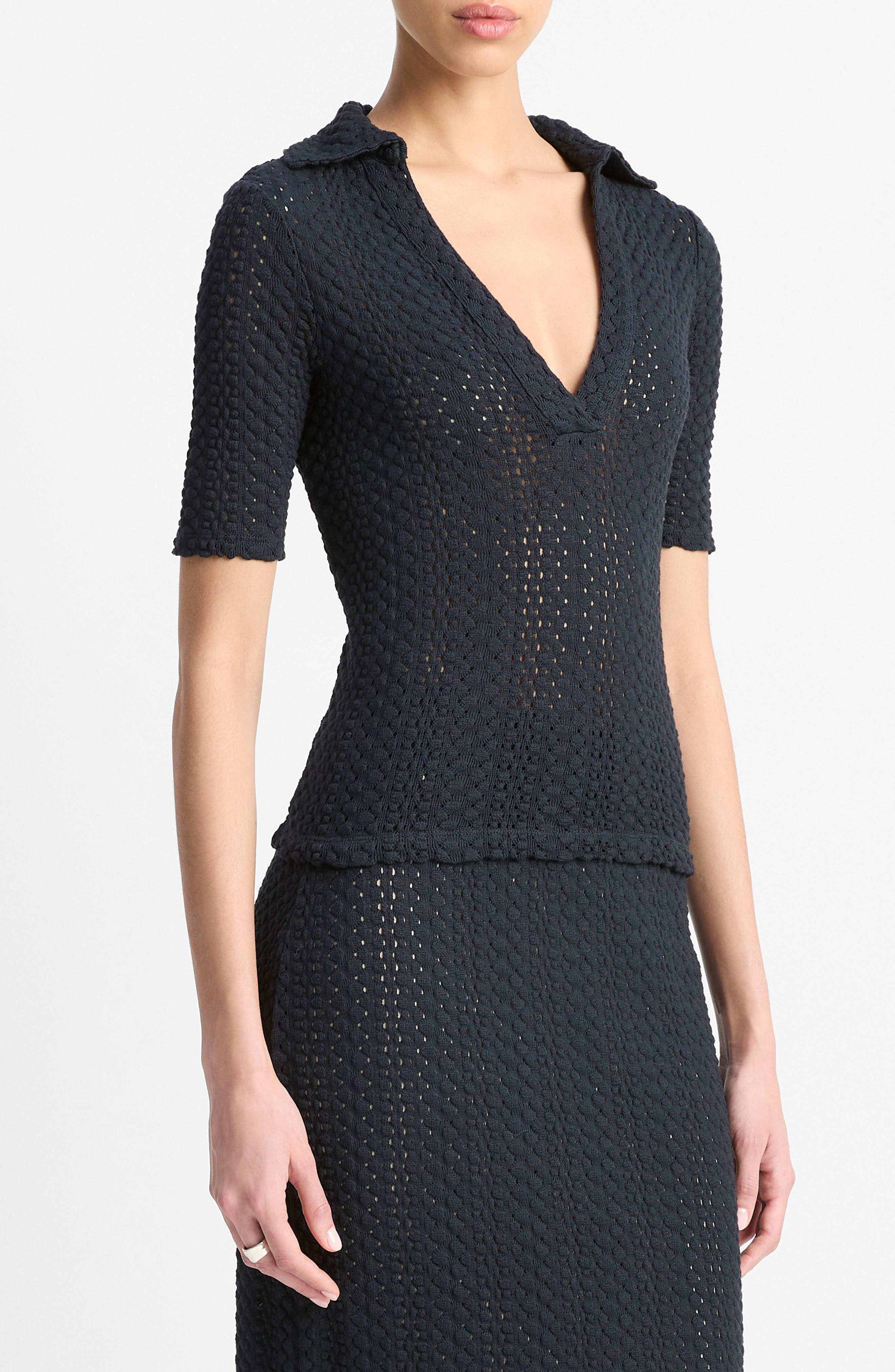 Vince Open Stitch Polo Sweater in Coastal at Nordstrom - 3