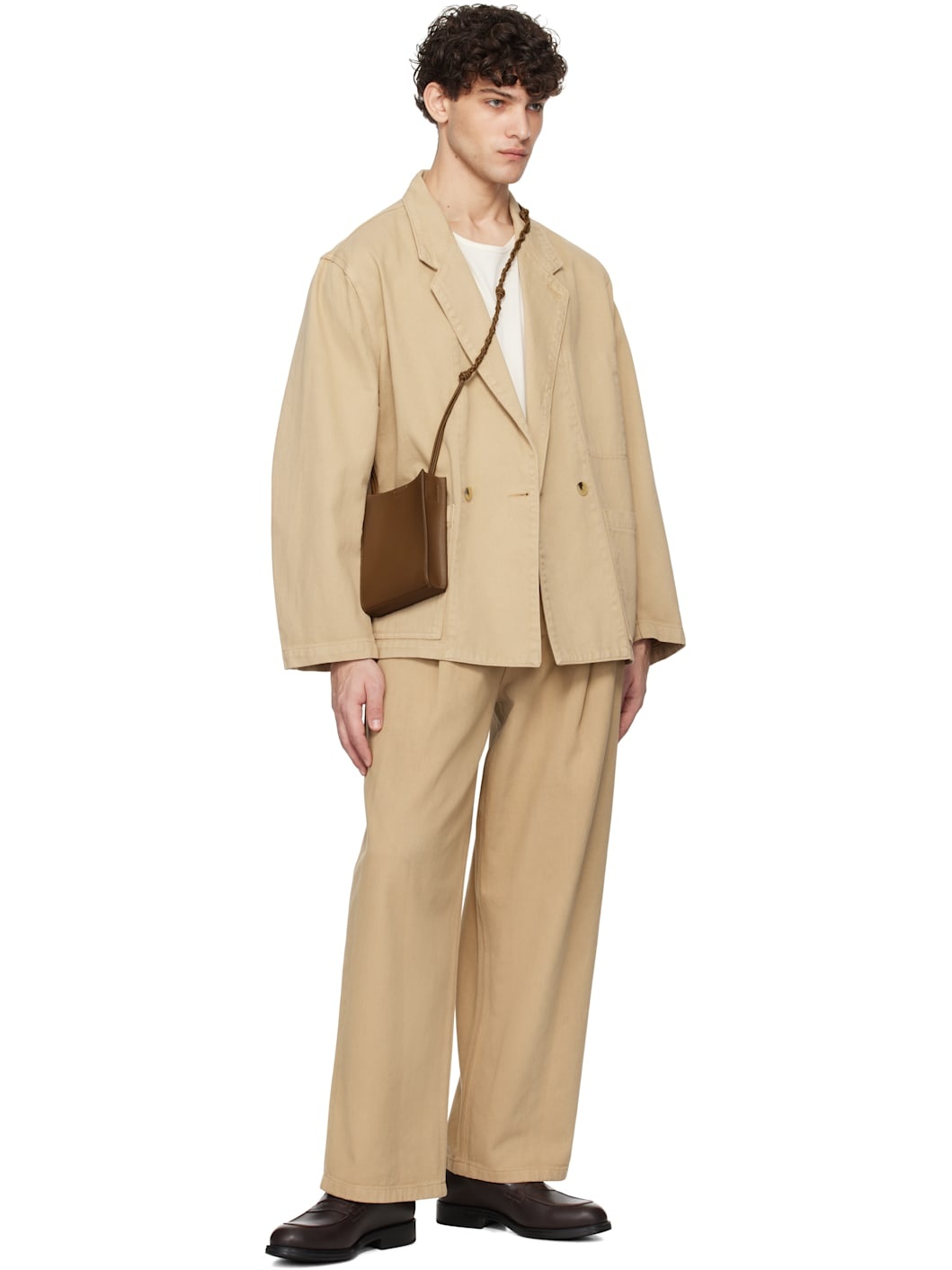 Tan Over-Dyeing Double-Breasted Denim Blazer - 5