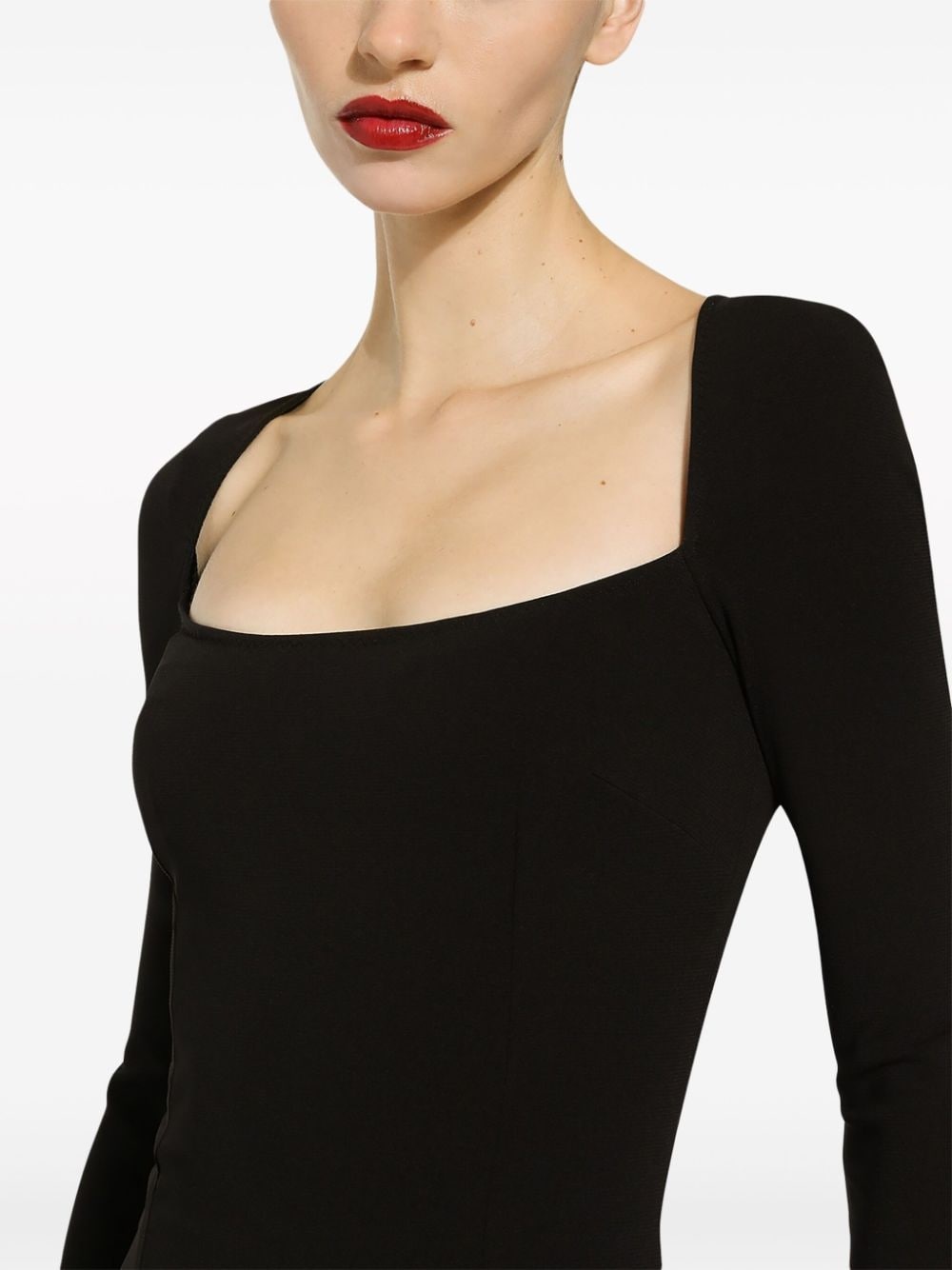 long-sleeve square-neck midi dress - 5