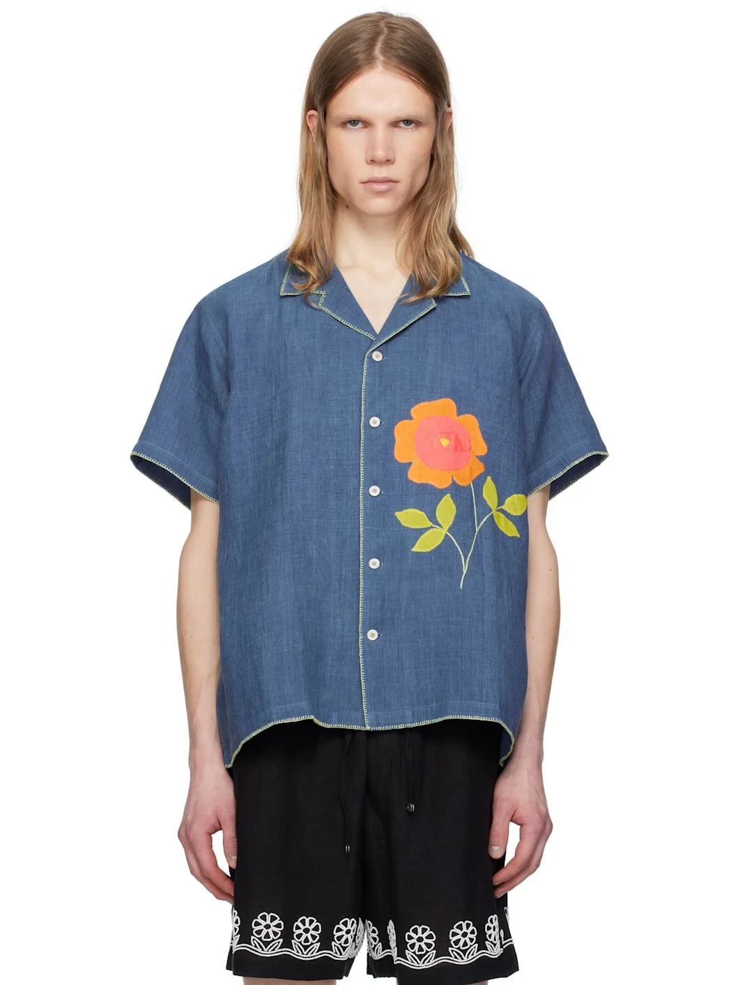 Blue Flower Appliqué Shirt - 1