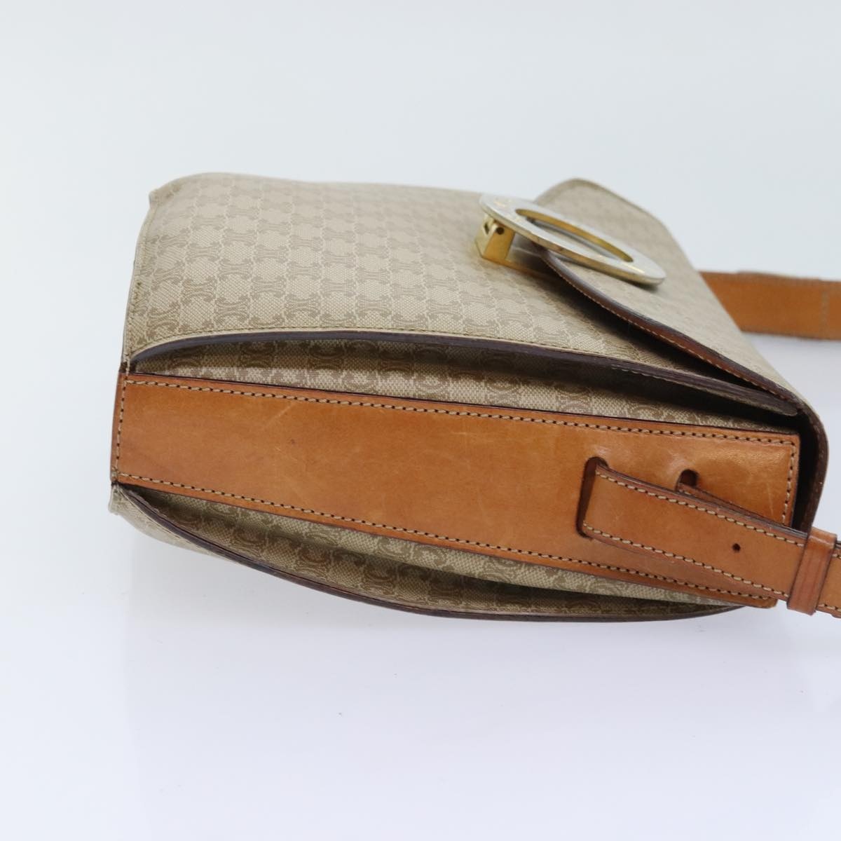 CELINE Macadam Canvas Shoulder Bag Beige Gold - 5