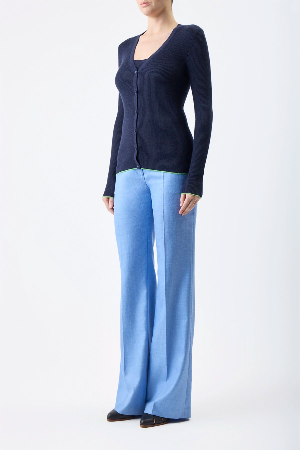 Addison Knit Cardigan in Navy Cashmere Silk - 3
