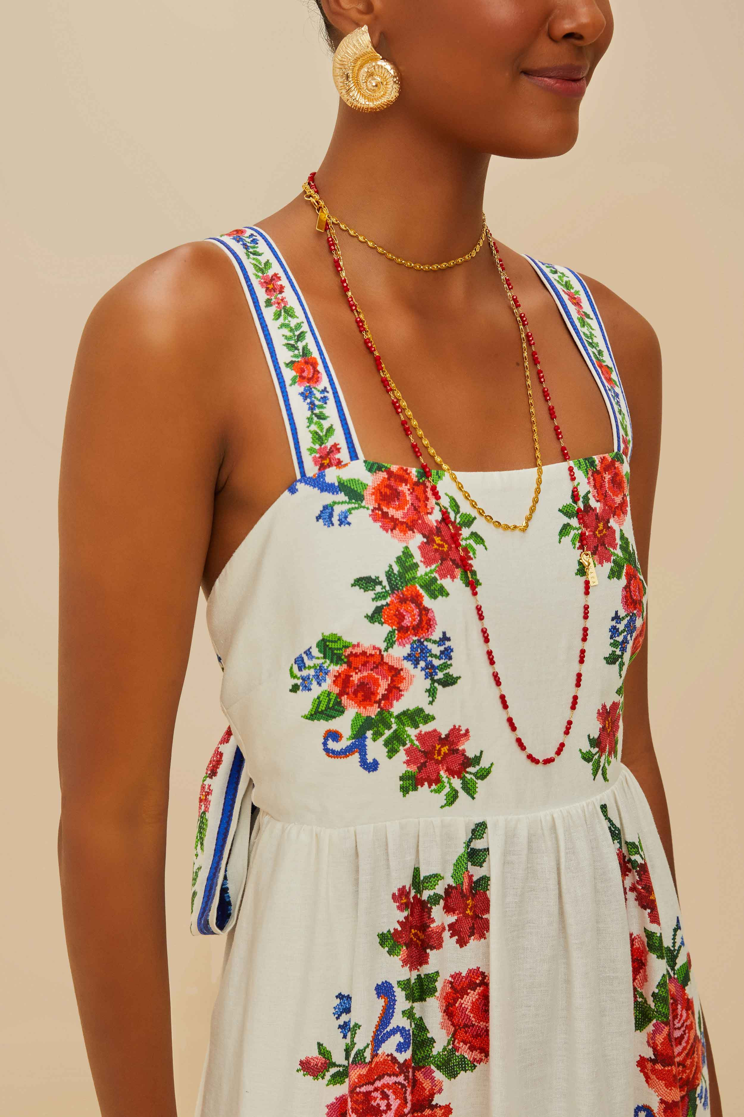 Off-White Flower Tapestry Lenzing™ Ecovero™ Euroflax™ Maxi Dress - 5