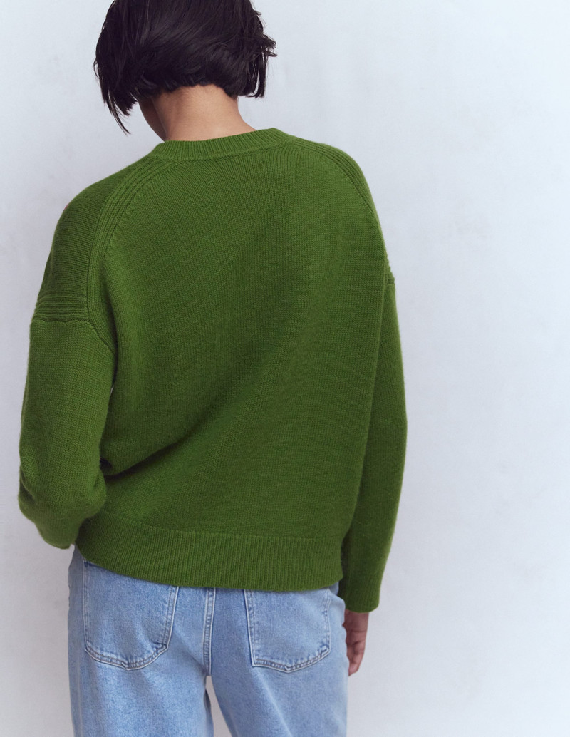 Isa Embroidered Sweater-Herb Garden, Green Flowers 4