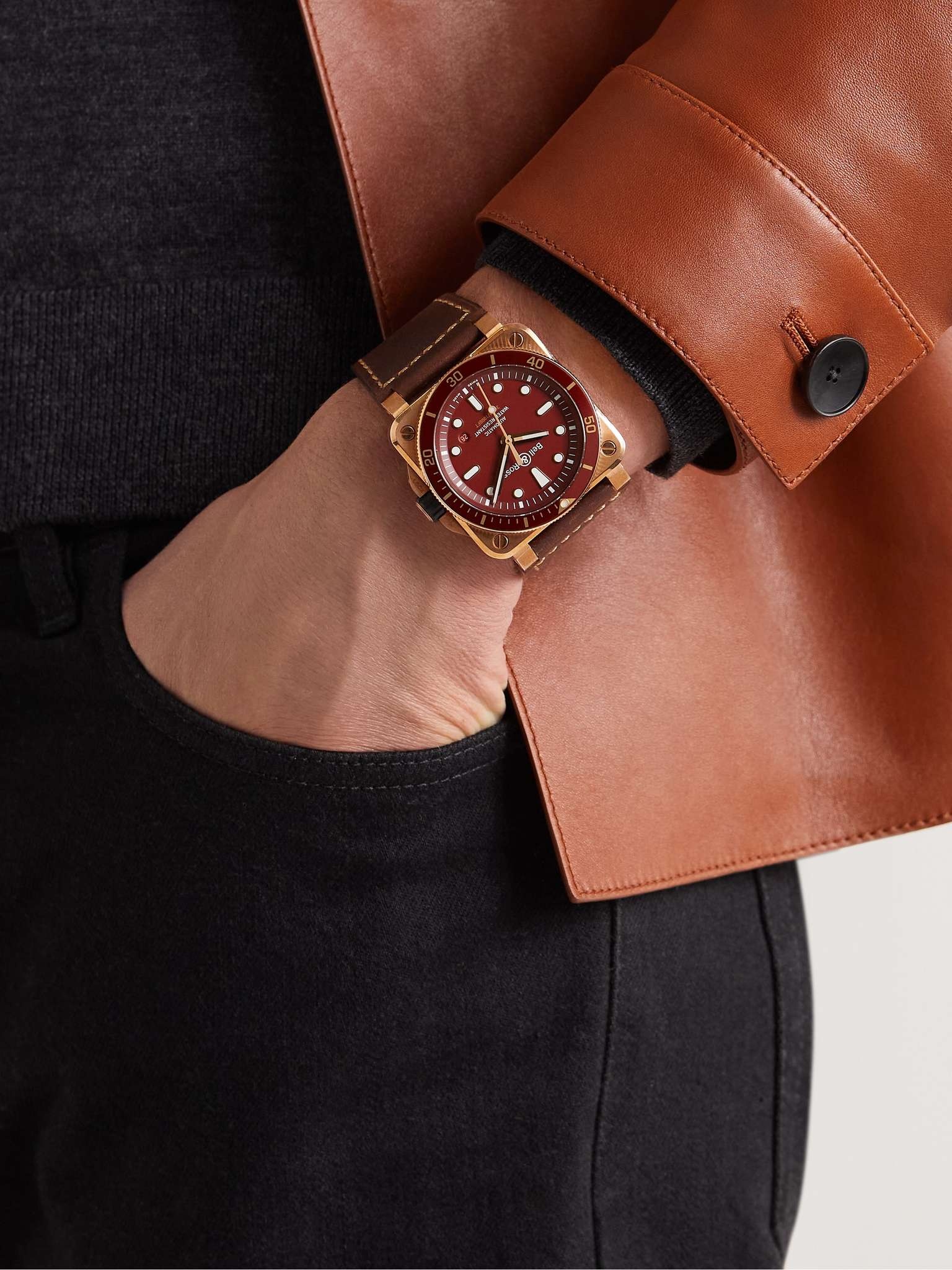 BR 03-92 Diver Red Limited Edition Automatic 42mm Bronze and Leather Watch, Ref. No. BR0392-D-R-BR/S - 2