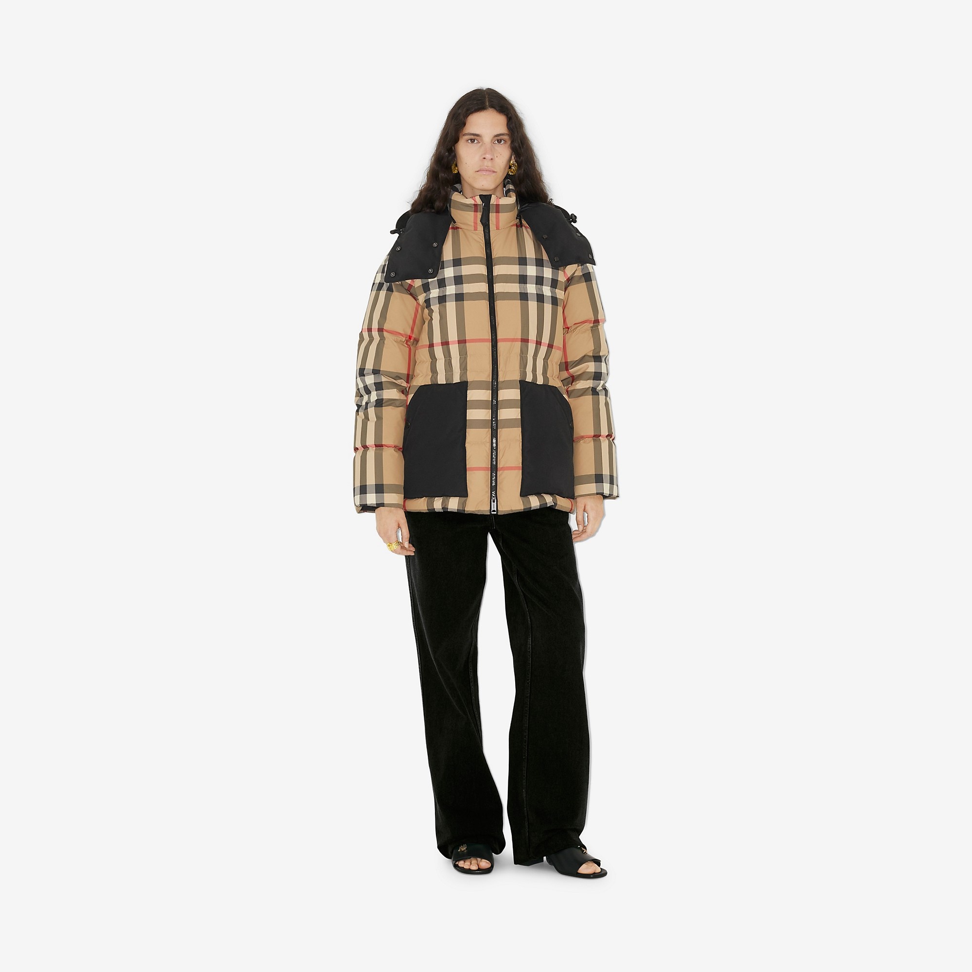 Detachable Hood Check Puffer Jacket - 2