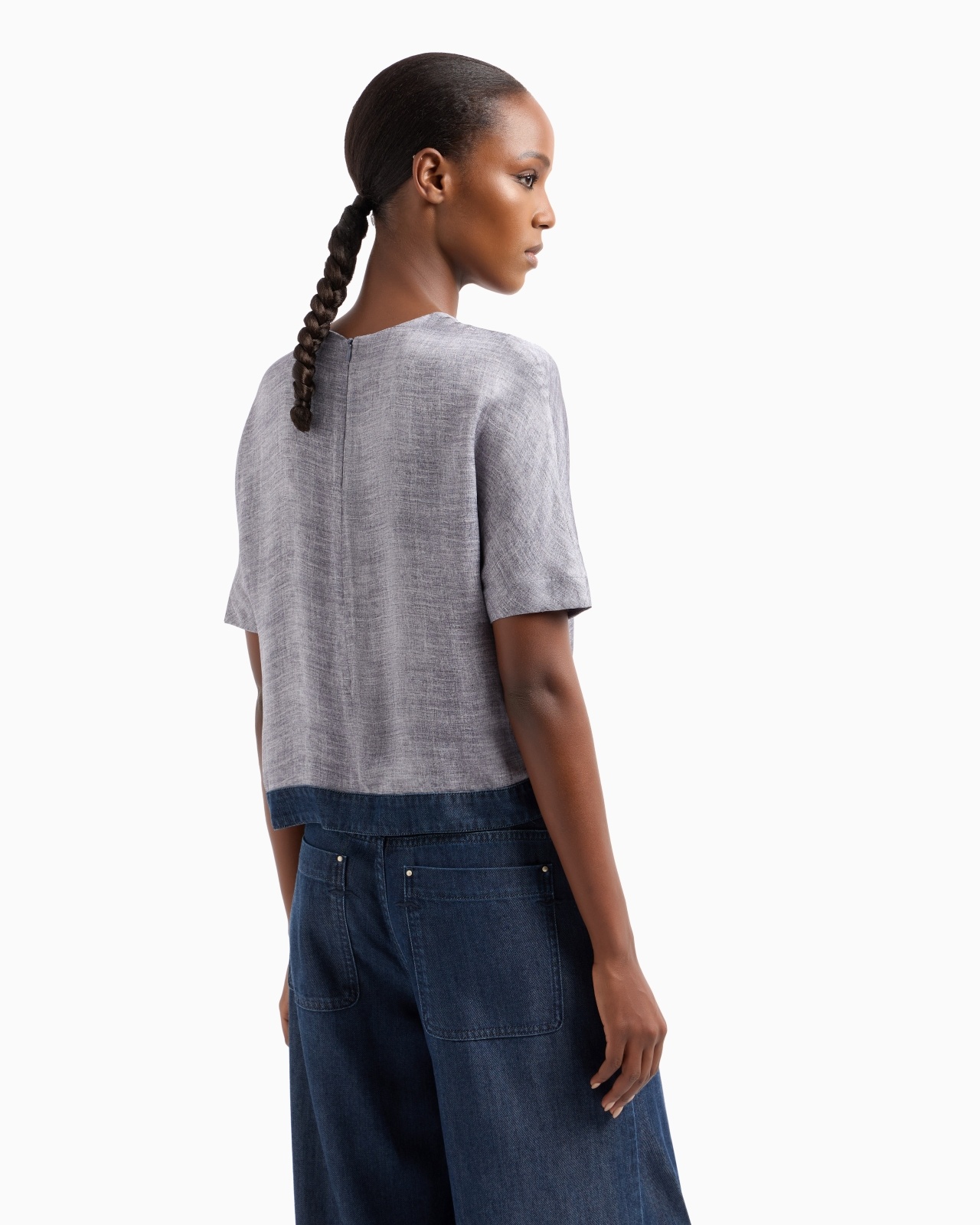 CREW-NECK BLOUSE IN A MÉLANGE-PRINT SILK CHARMEUSE - 3