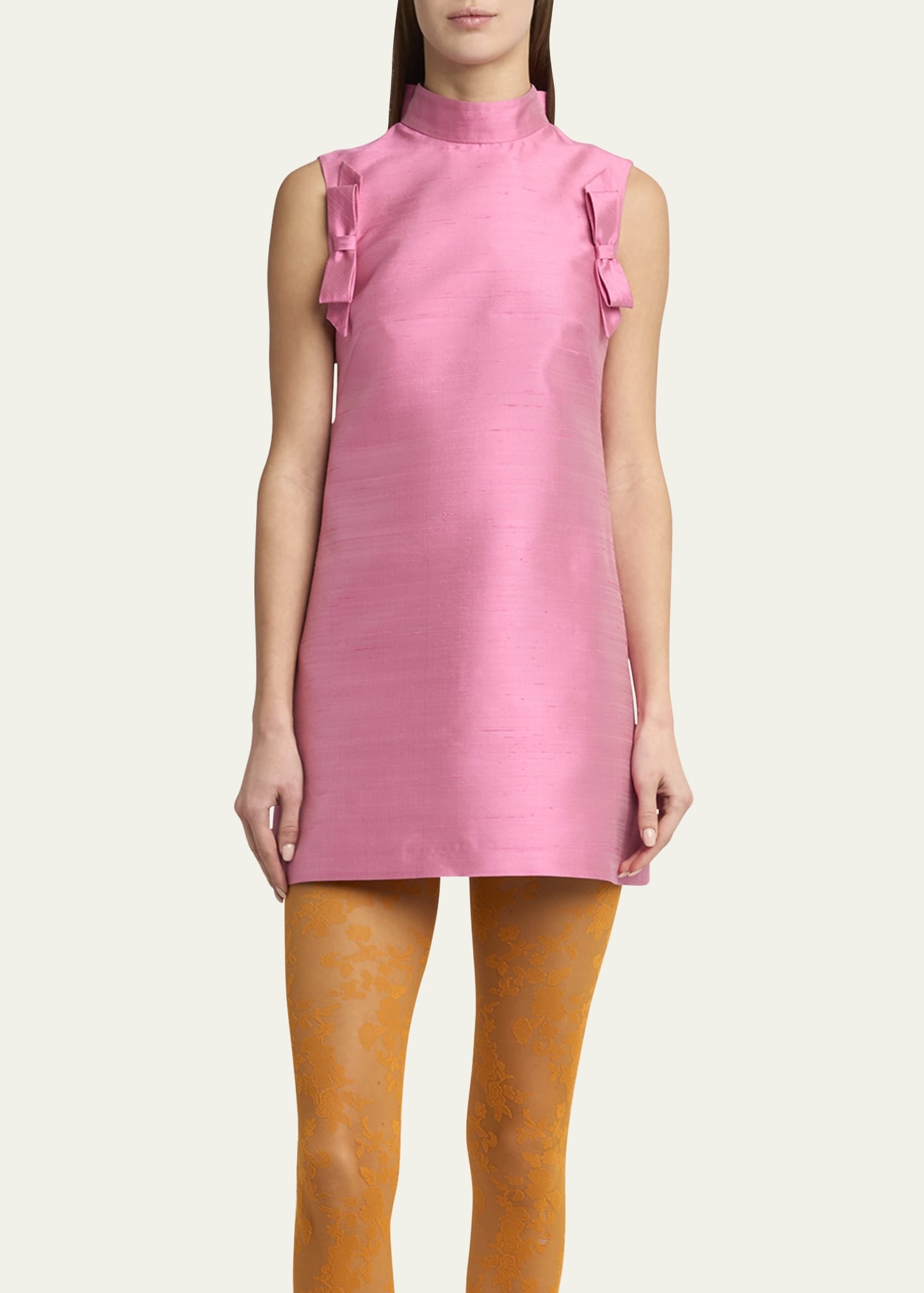 Bow Shantung Silk Mini Dress - 4