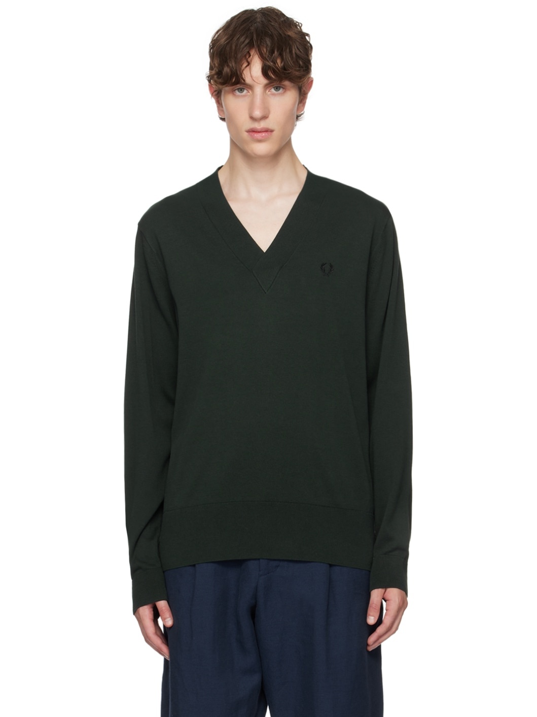 Green V-Neck Sweater - 1