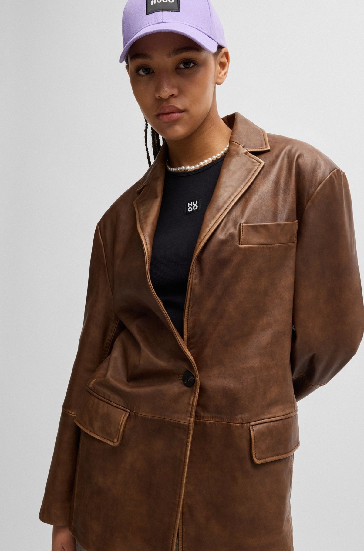 RELAXED-FIT JACKET IN VINTAGE-EFFECT LEATHER - 5