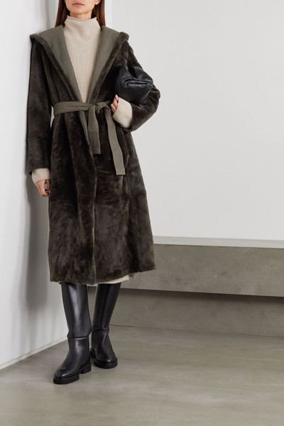 Loro Piana Harvey reversible hooded belted shearling coat outlook