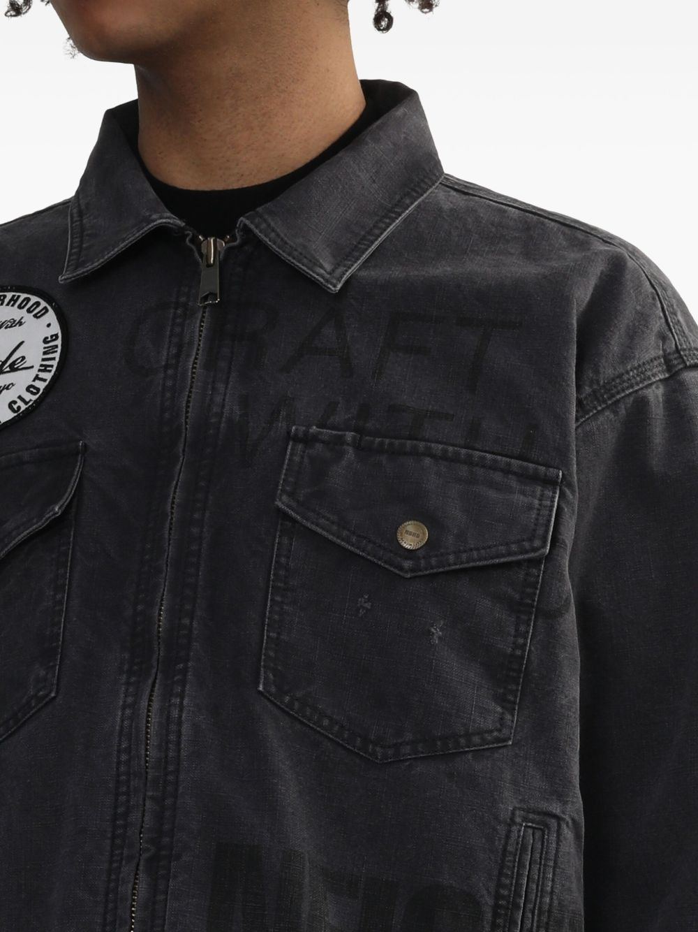 embroidered-patch denim jacket - 5