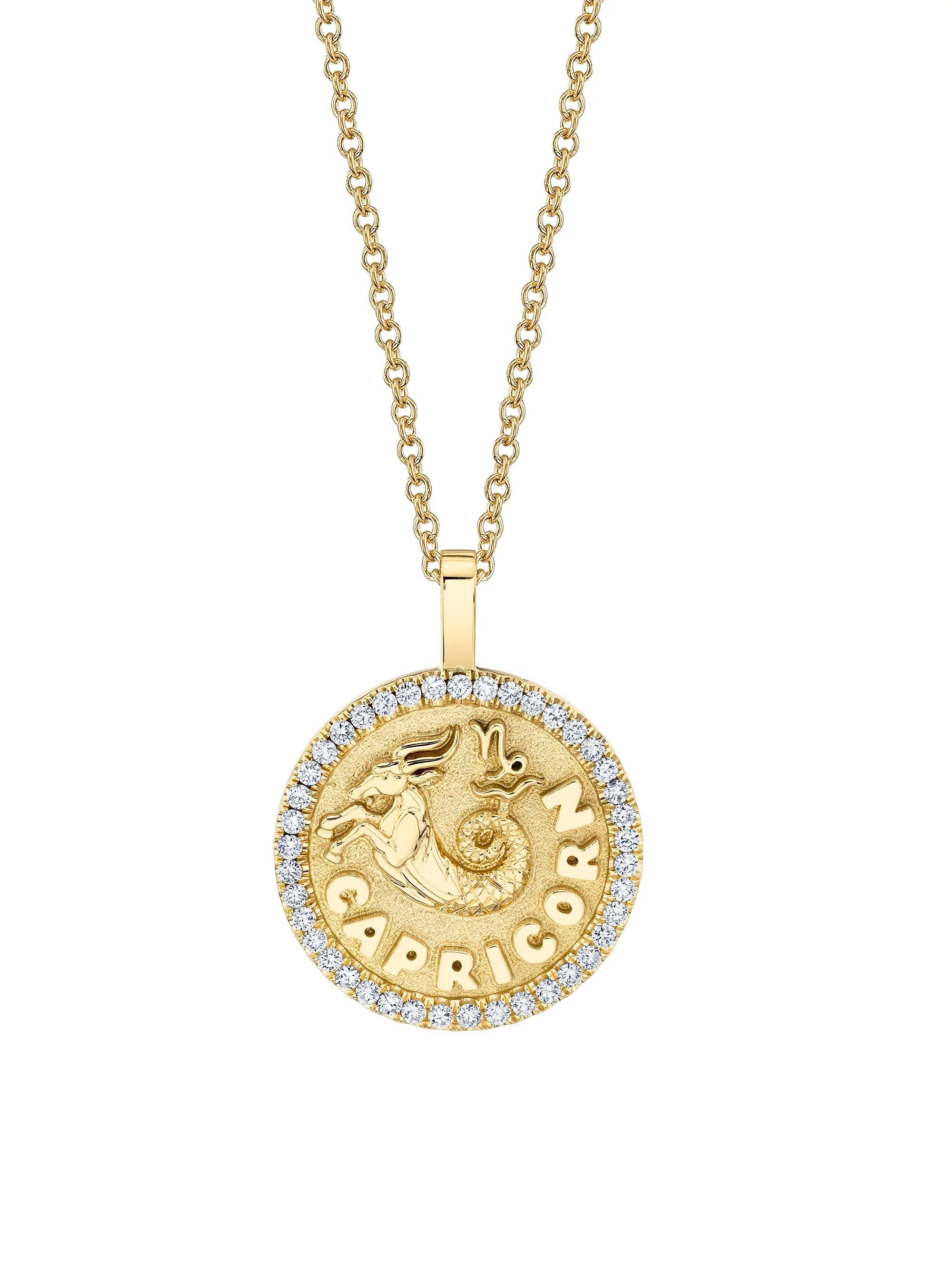 Women's Zodiac 18K Yellow Gold & 0.48 TCW Diamond Large Coin Pendant Necklace - Capricorn - 1