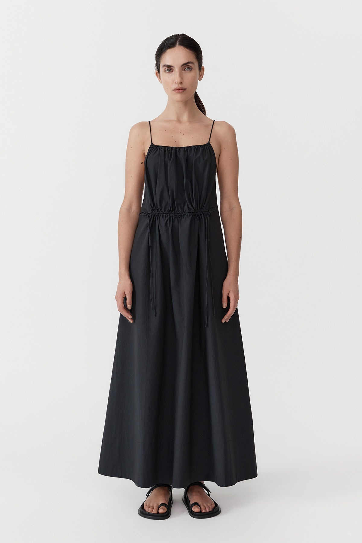 Relaxed Drawstring Dress - Black - 2