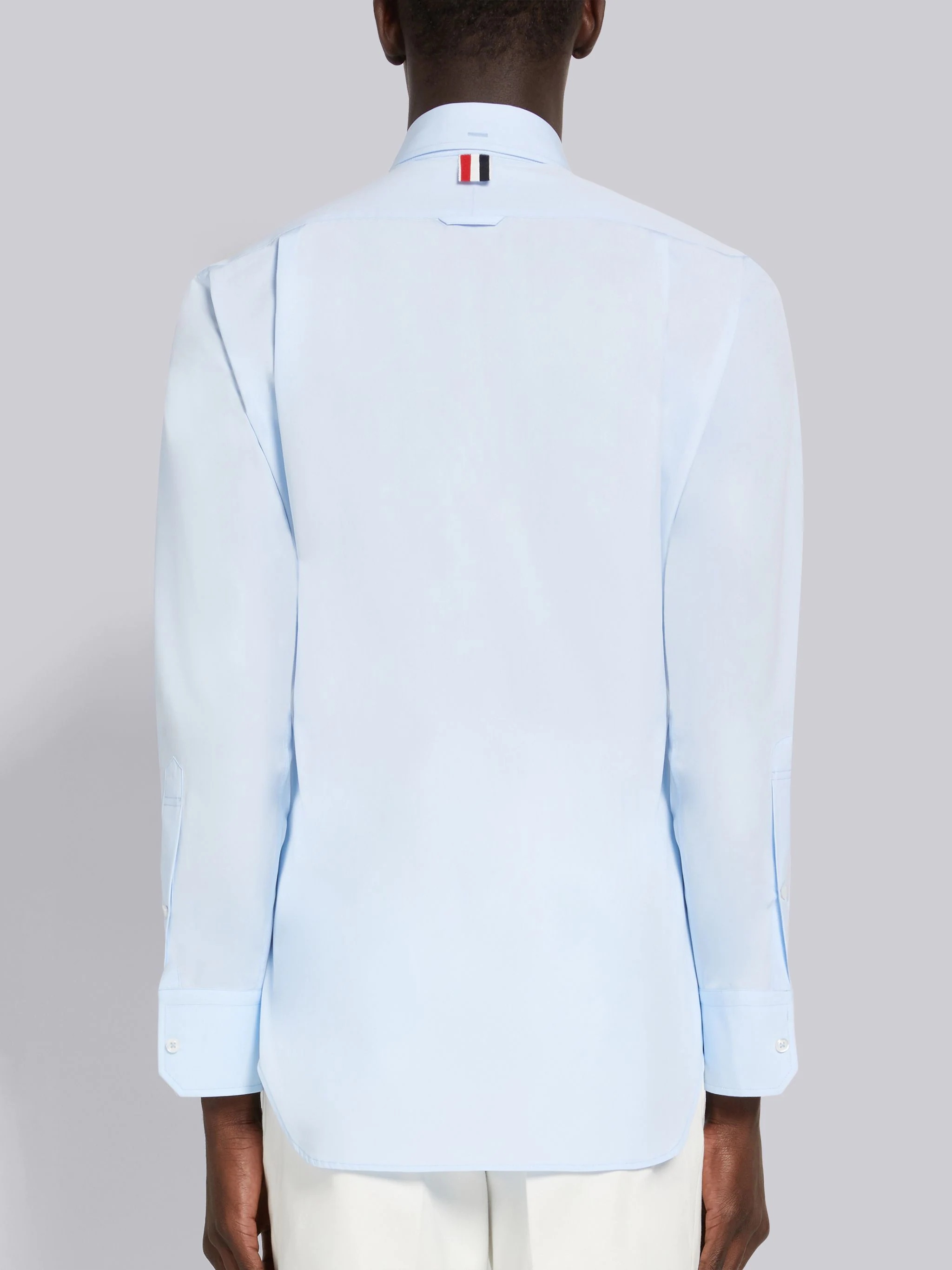 Light Blue Satin Stitch Floral Applique Classic Fit Shirt - 4